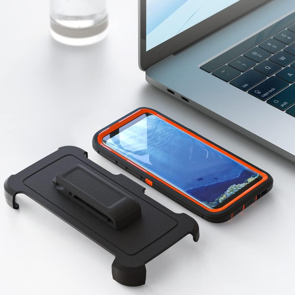 Case for Galaxy S8 with Clip, Heavy-Duty Tough Rugged Shockproof Drop Protective Cover Cases for Samsung Galaxy S8, Black Orange