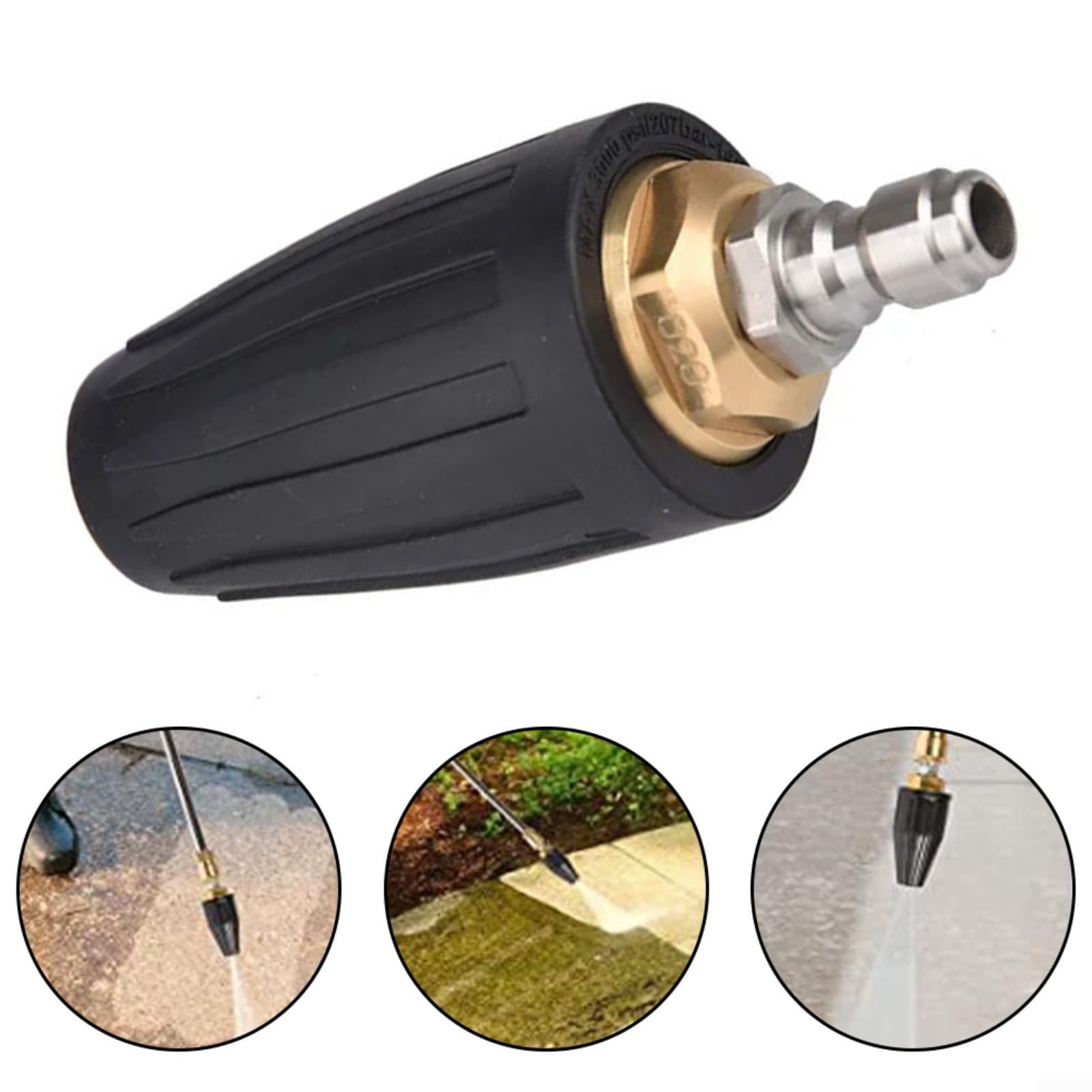Boquilla turbo giratoria de 4000 PSI, conexión rápida, punta de acero de alta presión para limpieza resistente de entradas y patios (40 mm)