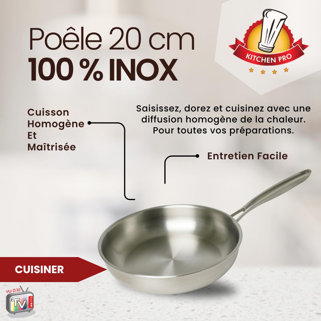 Venteo |Poele Inox 20cm| Plaque induction 2 feux | Poele Induction Durable et Résistant |Diffusion Uniforme de la Chaleur
