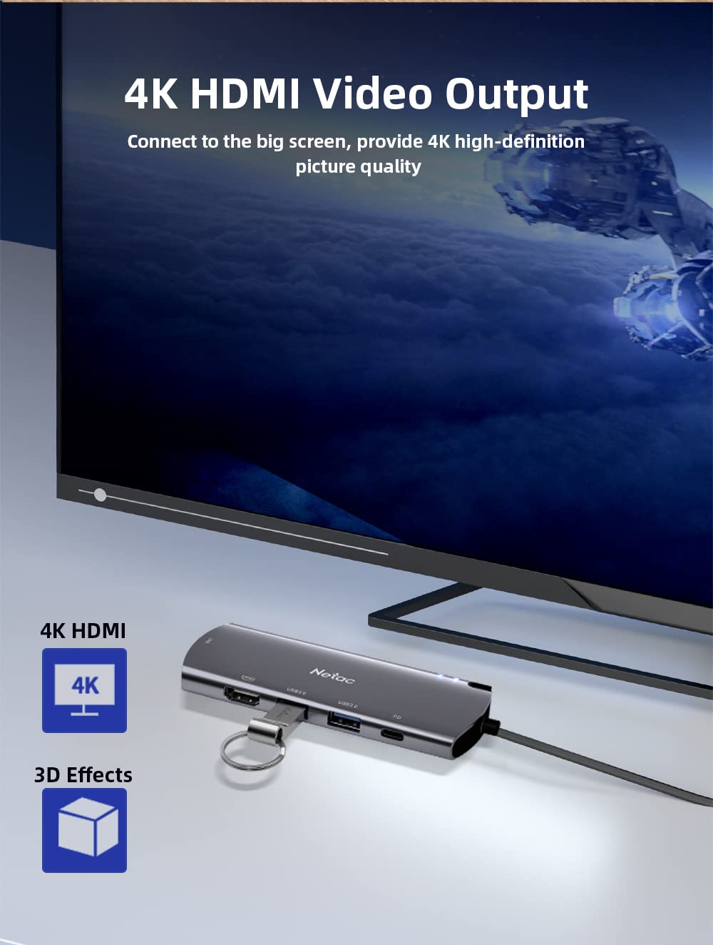 Netac Aluminiowa obudowa do M.2 SATA 6 w 1 - wejście (1xUSB-C, 1xPD Recharge), wyjście (2xUSB3.0-A, 1xHDMI, 1xRJ45, 1xM.2 SATA)