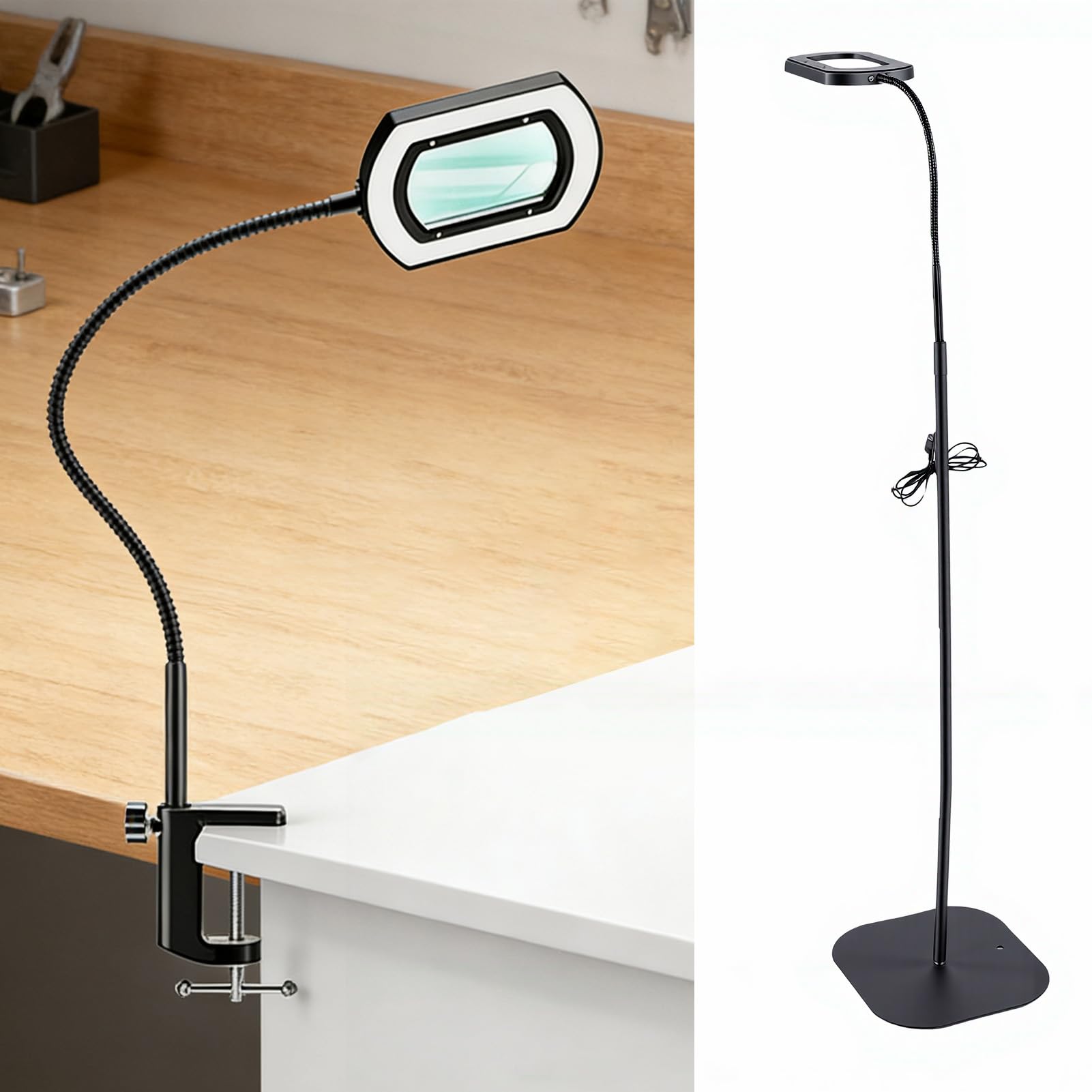 Luocute Lámpara de Aumento 10X con Cuello de Cisne Flexible, Luz LED, 5 Modos de Color y 3 Niveles de Brillo Lupa Iluminada para Lectura, Manualidades, Costura, Fabricación de Joyas