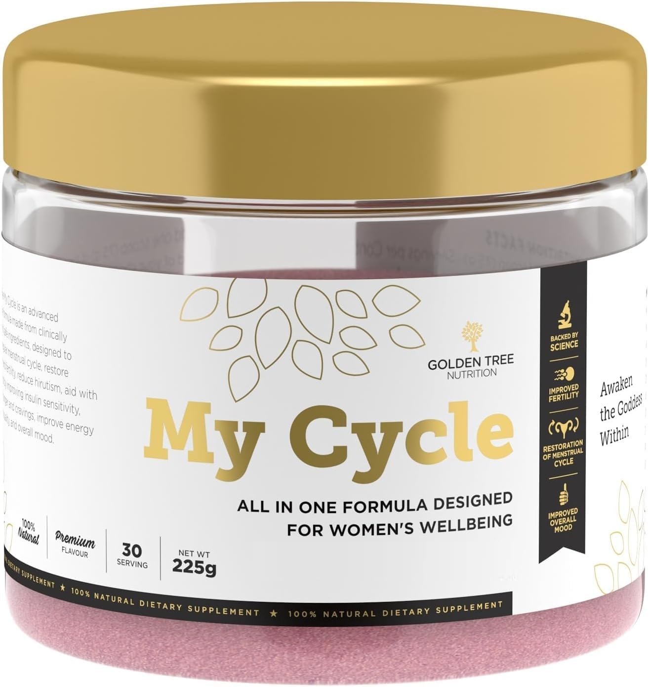 Golden Tree My Cycle Powder – Myo-Inositol 3000 mg with D-Chiro-Inositol, NAC, Vitex, Magnesium, Zinc, Folate, Chromium & Vitamin D – 30 Servings