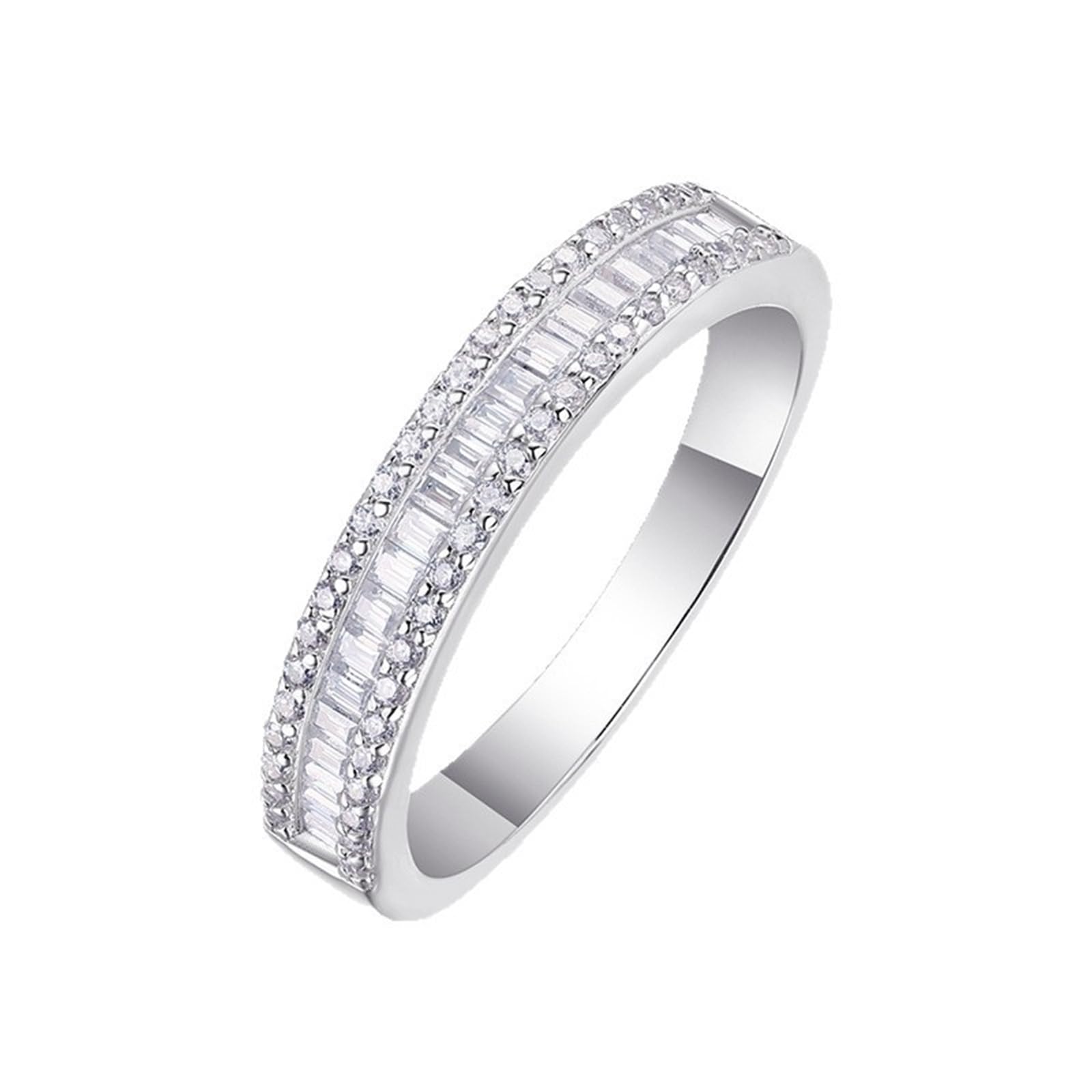 Anillos de mujer de 0,3 quilates con ajuste de canal de moissanita, anillos de eternidad de platino para ella, oro blanco de 9 K/14 K/18 quilates/PT950 | Talla H 1/2-V 1/2