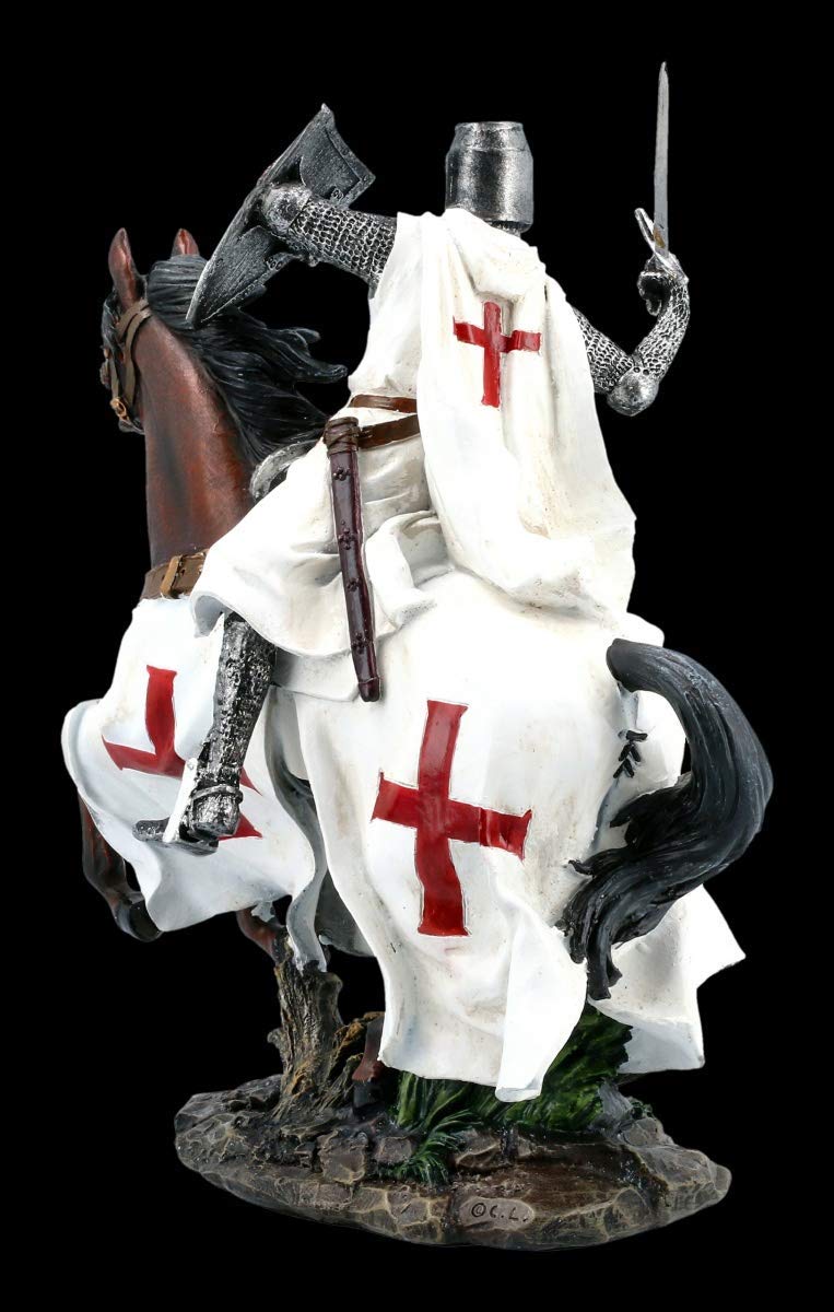 Cavalieri Templari Figura su Cavallo in Galoppo Templari, Figura-Decorativa, Articolo Decorazione, Mittelalter-Figur, H 25 CM