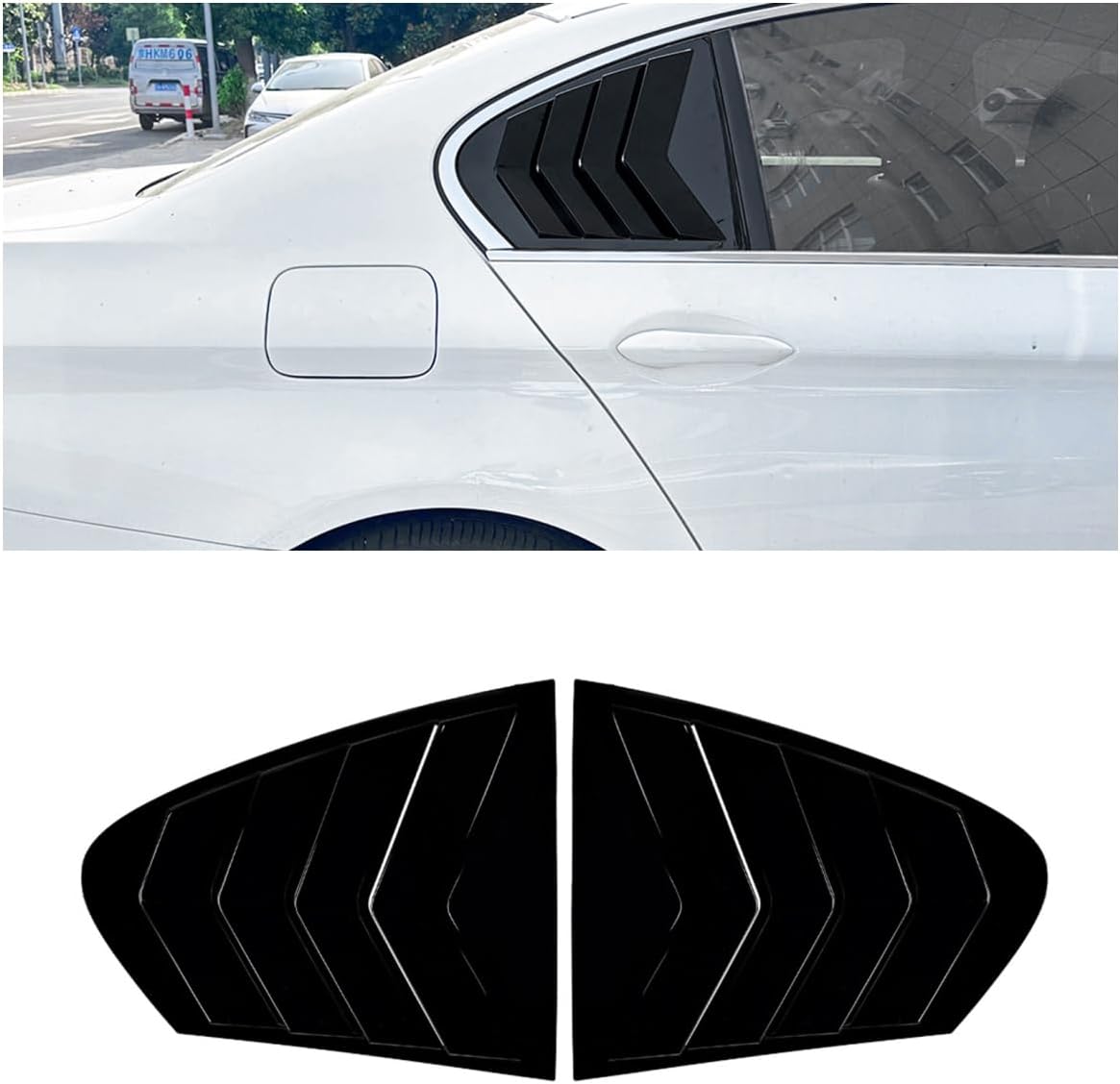 Rear Window Side Louver Shutter Trim for BMW 5 Series F10 2011-2017 Gloss Black Carbon Fiber Look