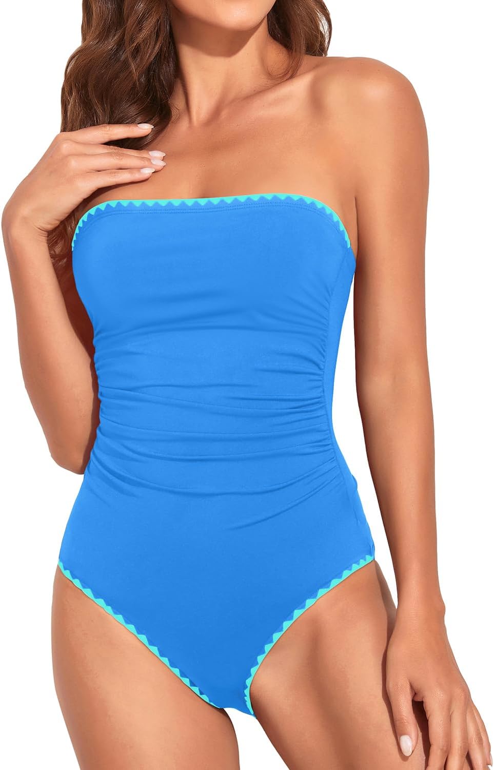 Holipick Women Tummy Control One Piece Swimsuits Strapless Bandeau Bathing Suits Slimming Halter Swimwear