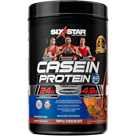 Casein Protein Powder | Six Star Elite Casein Protein Powder | Slow-Digesting Micellar Casein Protein Powder for Muscle Gain | Triple Chocolate Protein Powder, 2 lbs (26 Servings) (Package May Vary)
