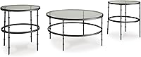 Vista 1 de Signature Design by Ashley Kellyco - Mesa de cristal industrial para sala de estar, juego de 3, color gris
