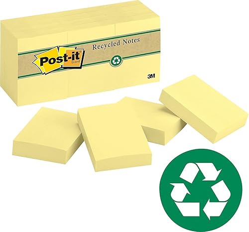 Miniatura 7 de 3M 653RPYW Post-it Greener Notes, 1-1/2 x 2, 100 shts/almohadilla, amarillo, 12 blocs por paquete