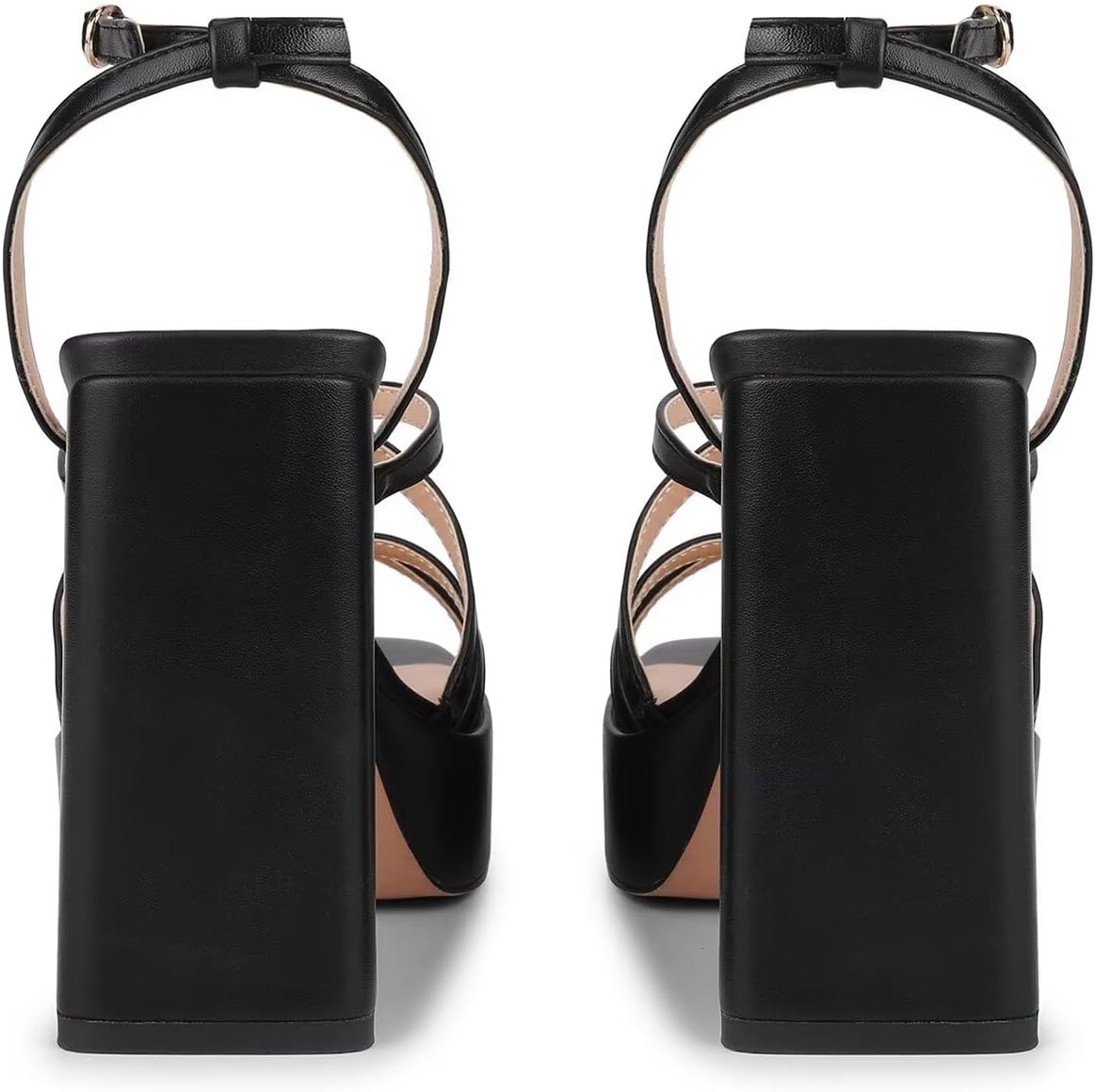 ISNOM Platform Chunky Heels for Women, Block Heel Sandals with Open Square Toe and Ankle Strap - Image 5