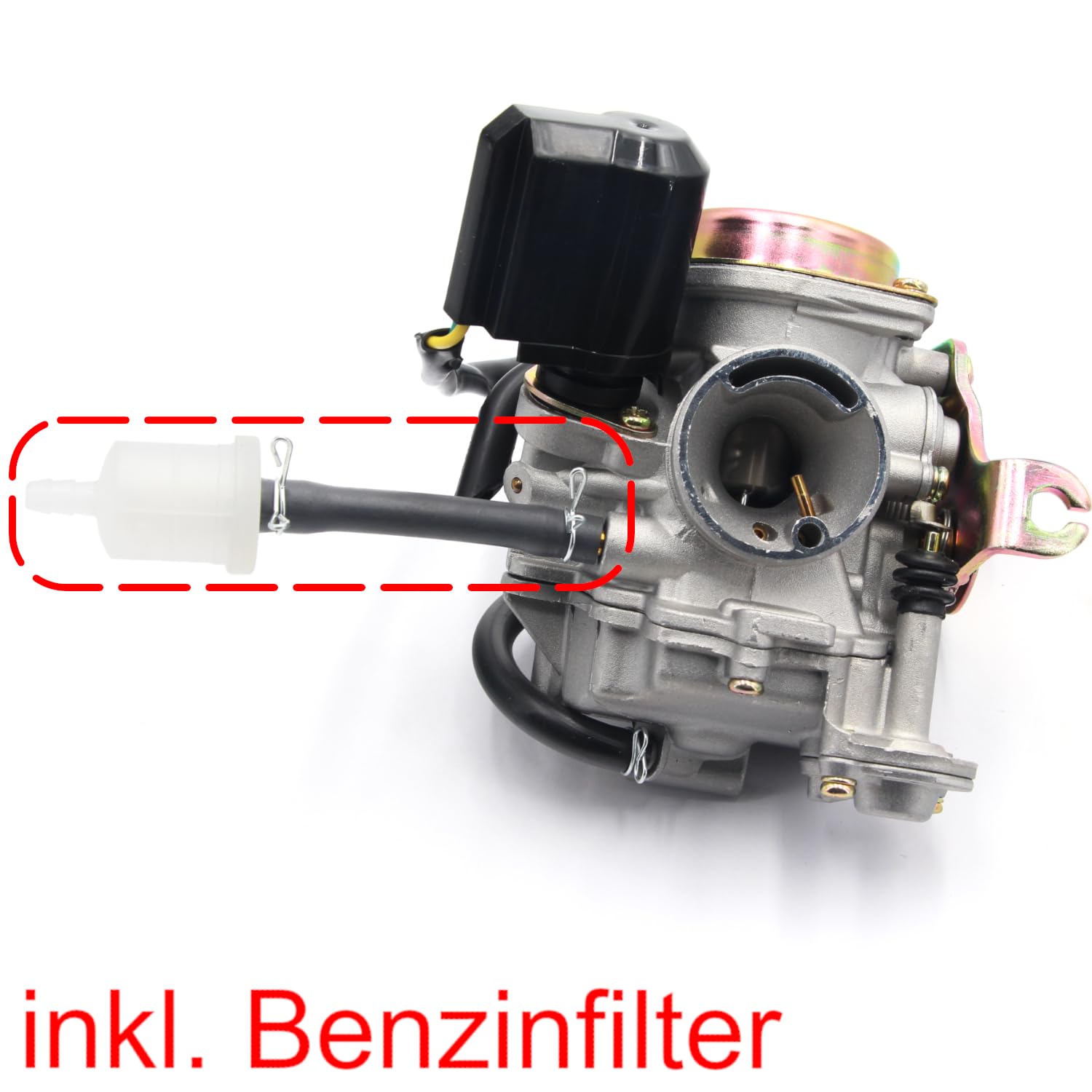 Area1 Ersatz Vergaser 18mm für 50ccm 4Takt. Kompatibel mit Sym Allo, Fiddle, Jet4, Orbit 1 2, Symphony, Symply, Tonik, X Pro, Baot. Ecobike, Carino, Falcon, Speedy, BT50, Hyo. NewTee Up HN50QT