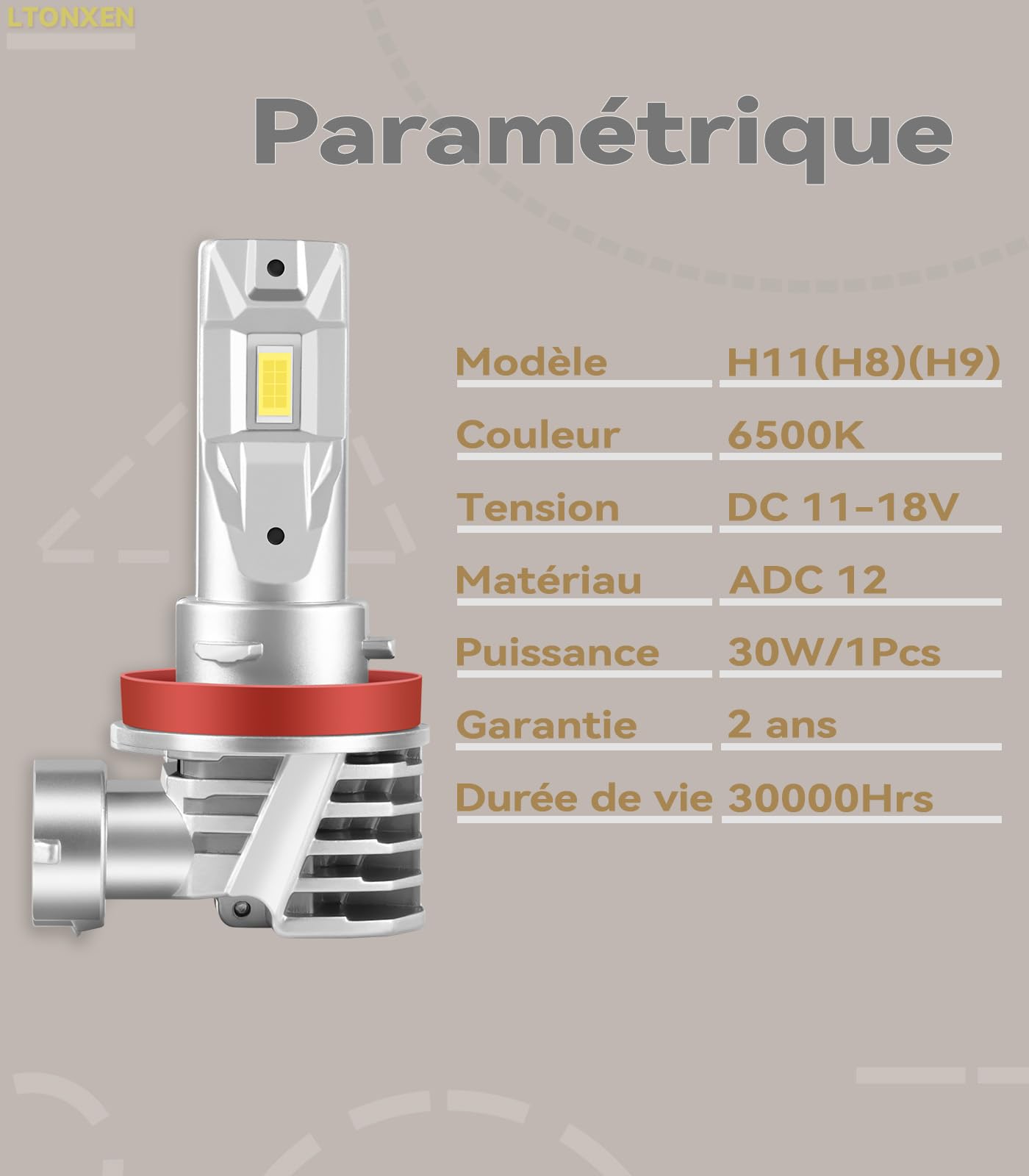LTONXEN Ampoule H11 H8 H9 LED, 12V 60W 6500K Ultra Blanc Phare Voiture, Puissante Feux de Brouillard de DRL Kit de Conversion. (2 Lamp)