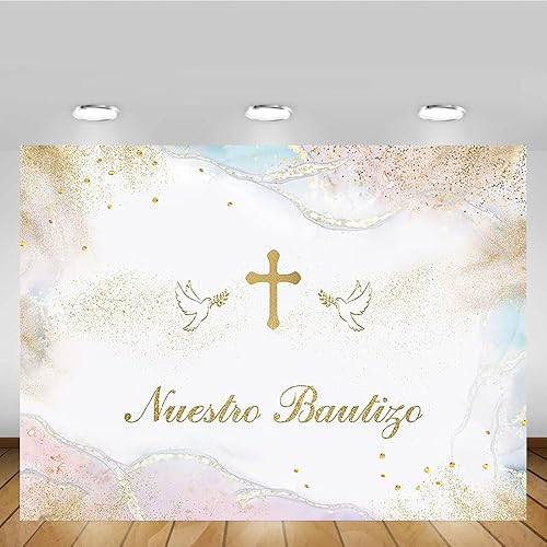 Miniatura 5 de MEHOFOND Telón de fondo Mi Bautizo de 7 x 5 pies para niños, Nuestro Bautizo, bautizo, primera comunión, Dios bendiga fotografía, fondo azul pastel,