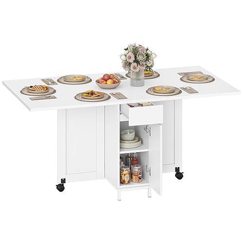 Hzuaneri Table à Manger Pliante, avec Roues, Table de Cuisine