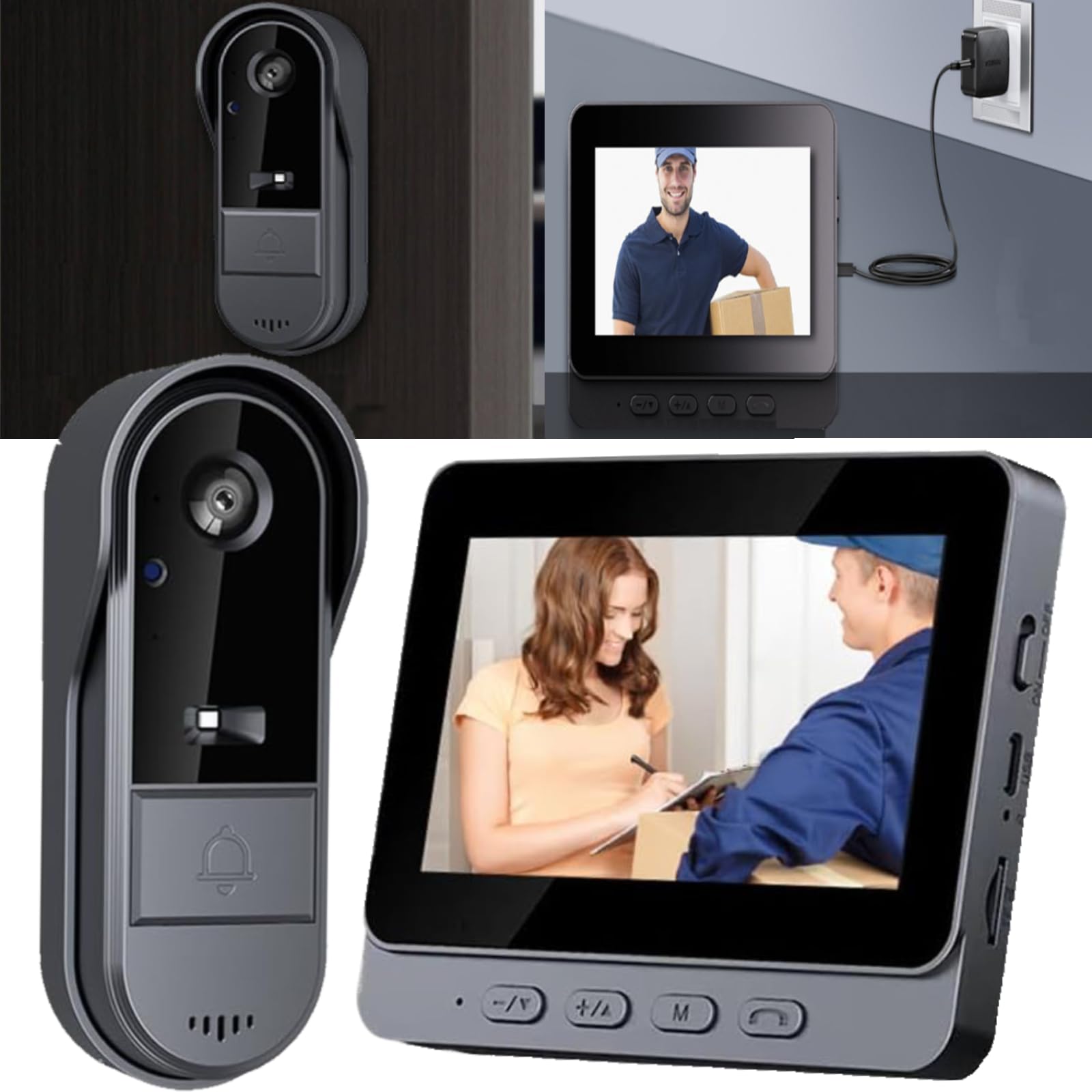 Winnes Sonnette sans Fil avec Camera Visiophone Bluetooth écran IPS 4.3 Etanche 170° Vision Nocturne interphone Portier Video Audio Bidirectionnel