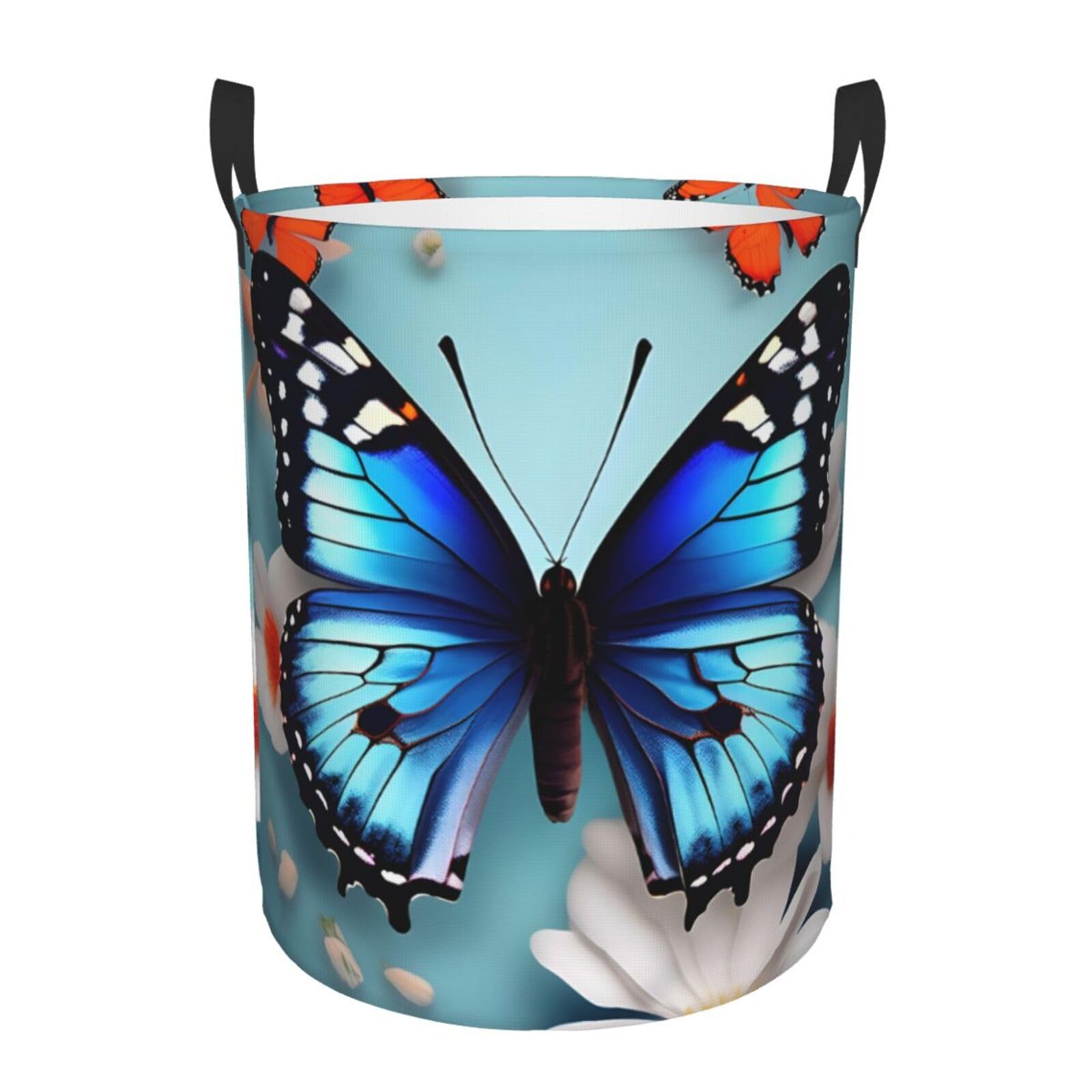 S Collapsible Round Butterfly and flowers Print Laundry Hamper
