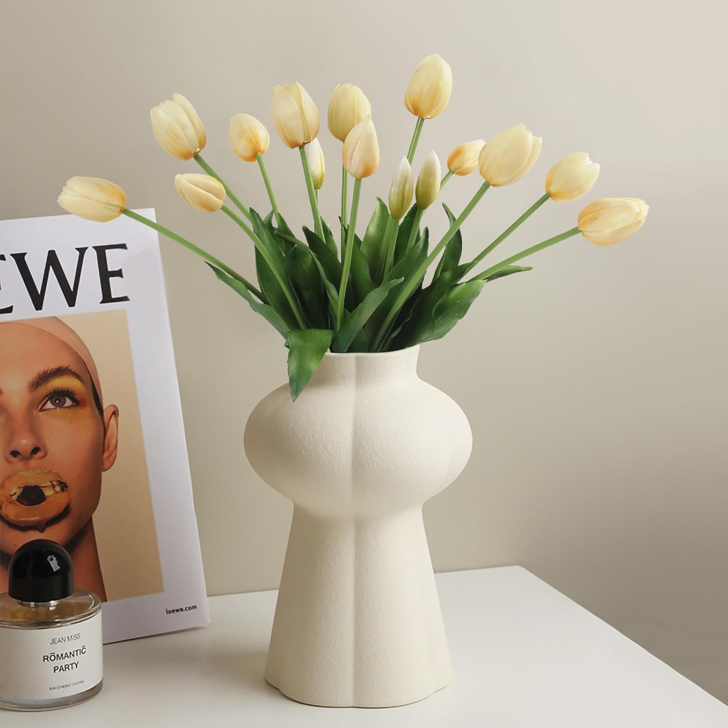 15 Pcs Off White Artificial Flowers Tulips Latex Plastic Soft Faux Bouquets for Party, Wedding, Home, Room, Garden Decor - Image 6