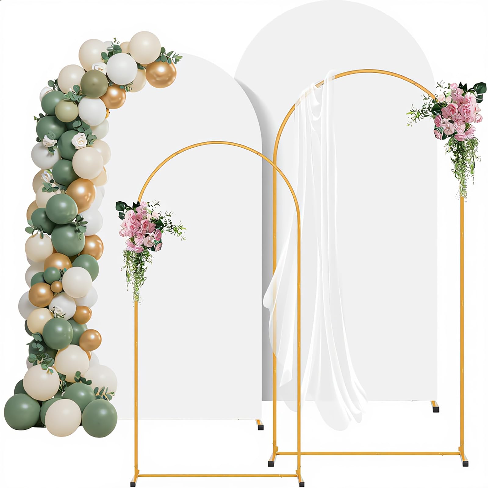 Photo 1 of **FACTORY SEALED** Arch Backdrop Stand Gold and White Cover Set of 2(7.2FT/6FT),Wedding Arch Backdrop Stand,Balloon Arch Stand Metal Frame for Birthday Wedding Baby Shower Party Garland Ceremony Decor
