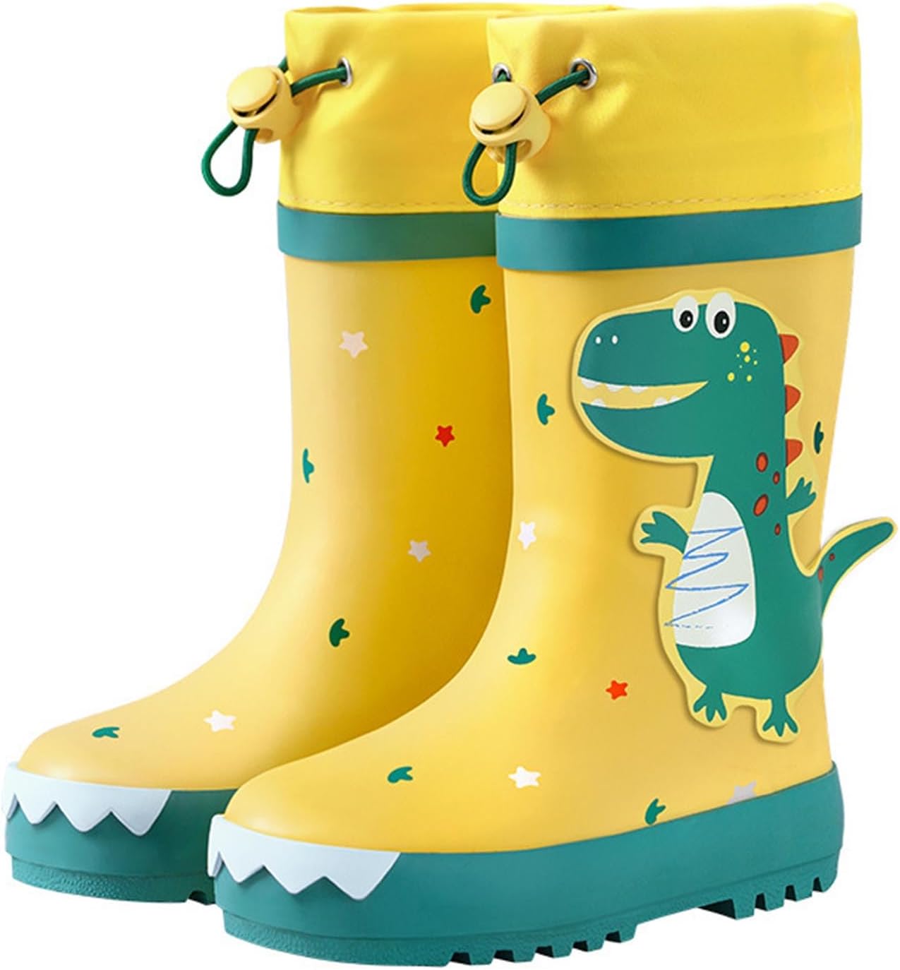 Zerodis Cartoon Dinosaur Kids Rain Boots, Slip Tall Design Rubber Boys GirlsElasticity (Yellow and Green Dinosaur 27)