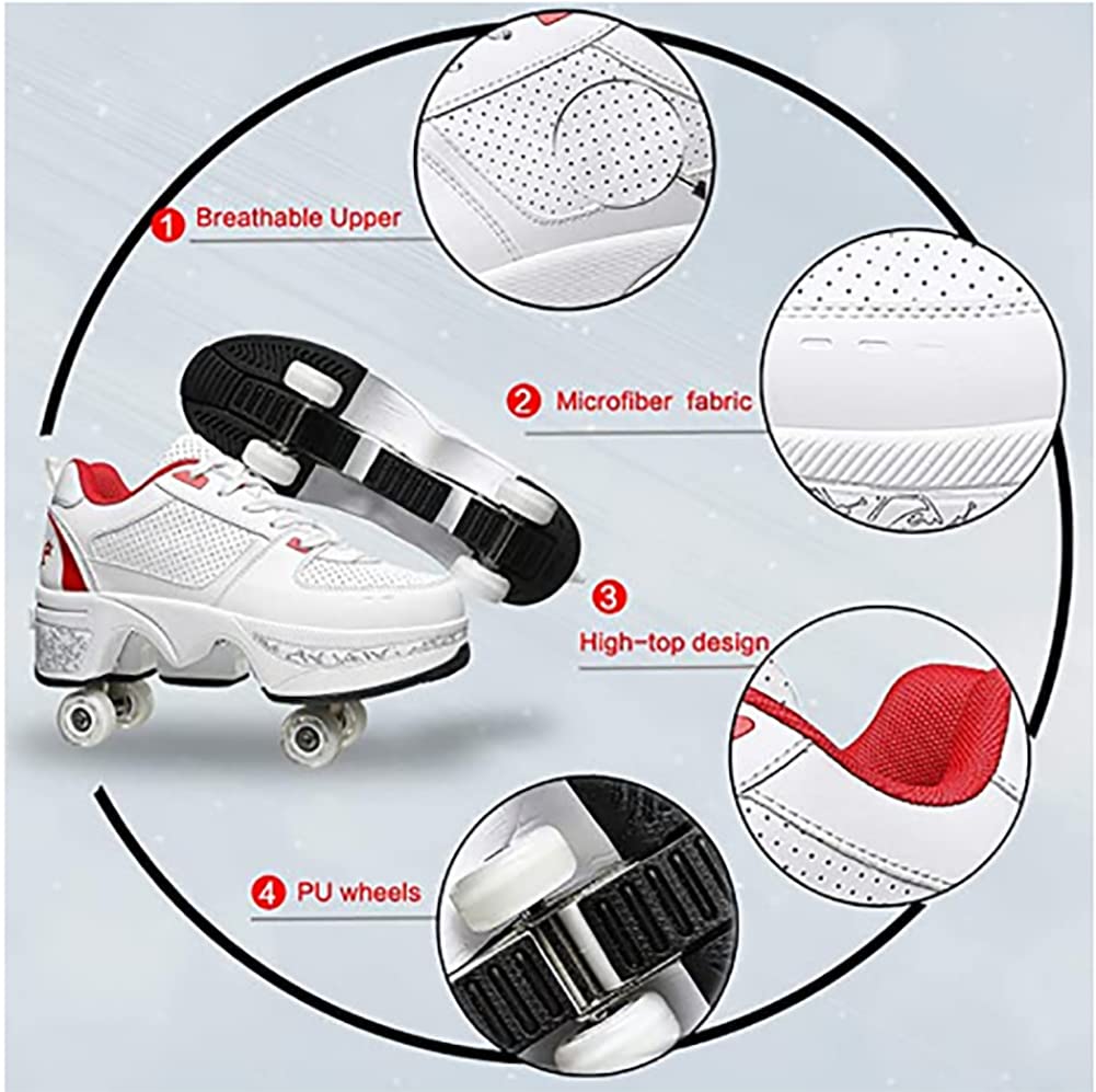 Zapatillas con Ruedas, Niños Skateboarding, Zapatillas Ruedas Multiusos 2 En 1 Patines Zapatillas Quad Rued Sneakers Moda Zapatillas Regalo de cumpleaños Niños y niñas