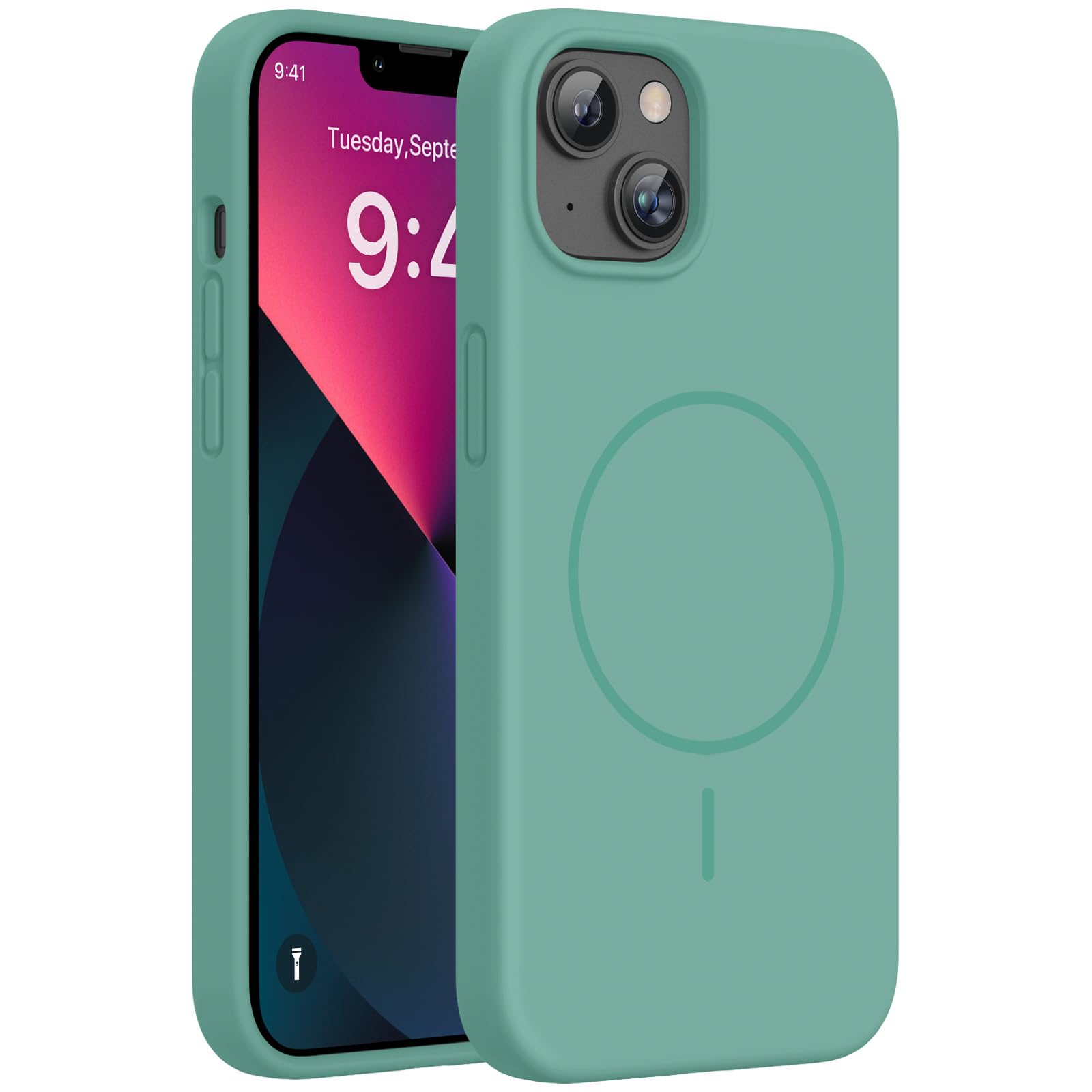 Miracase Silicone &amp; Magnetic for iPhone 13 Case, Midnight Green