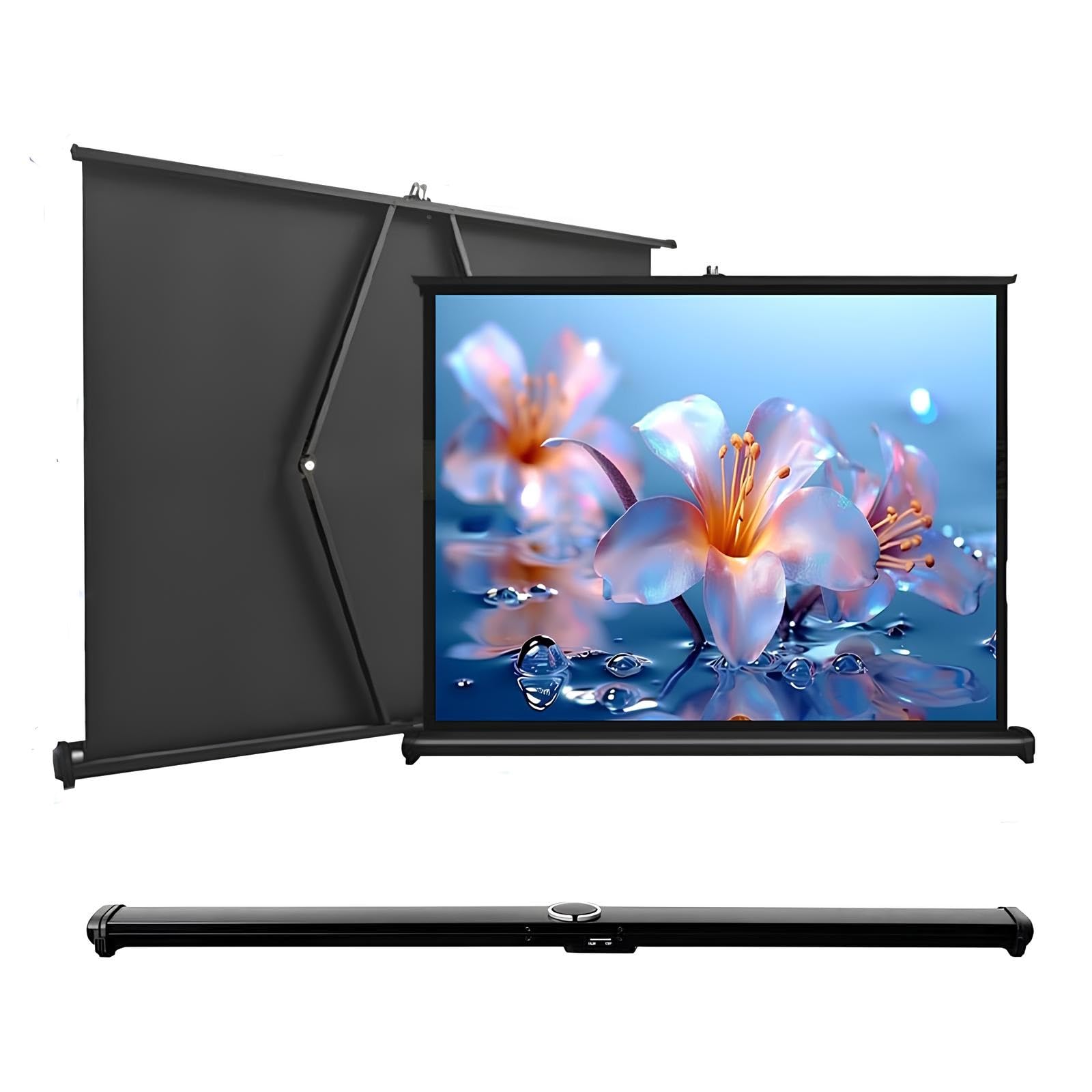 Ecran de Projection Portable sur Pied 30/40/50 Pouces, 4K HD Éecran Videoprojecteur de Table pour Intérieur Extérieur(30inch (4:3))