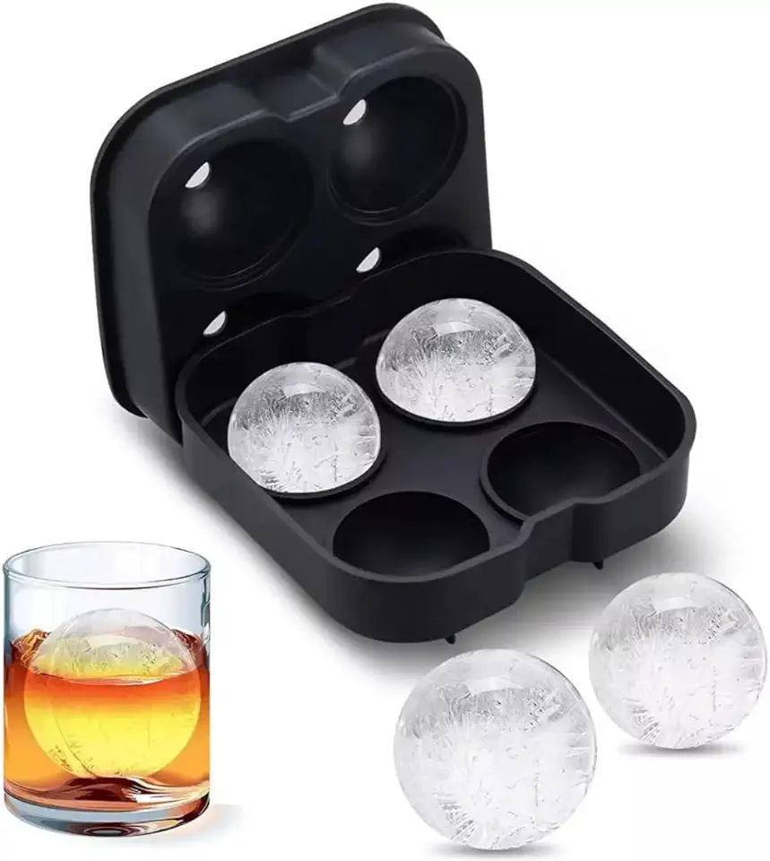 Forma de Gelo em Silicone Premium 4 Esferas Tipo ICE Ball para Whisky Gin Bourbon Bebidas Reutilizável Livre BPA Fácil de Remover Derretimento Lento Durável Flexível Cores Variadas