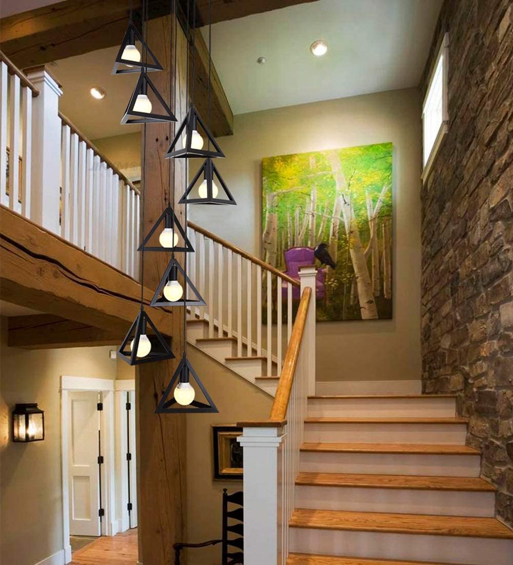 LYMSXAZOU Duplex Staircase Spiral Chandelier Retro Industrial Style Nordic Creative Living Room Long Restaurant Ceiling Lights Hotel Villa Pendant Light Modern Minimalist Made in China