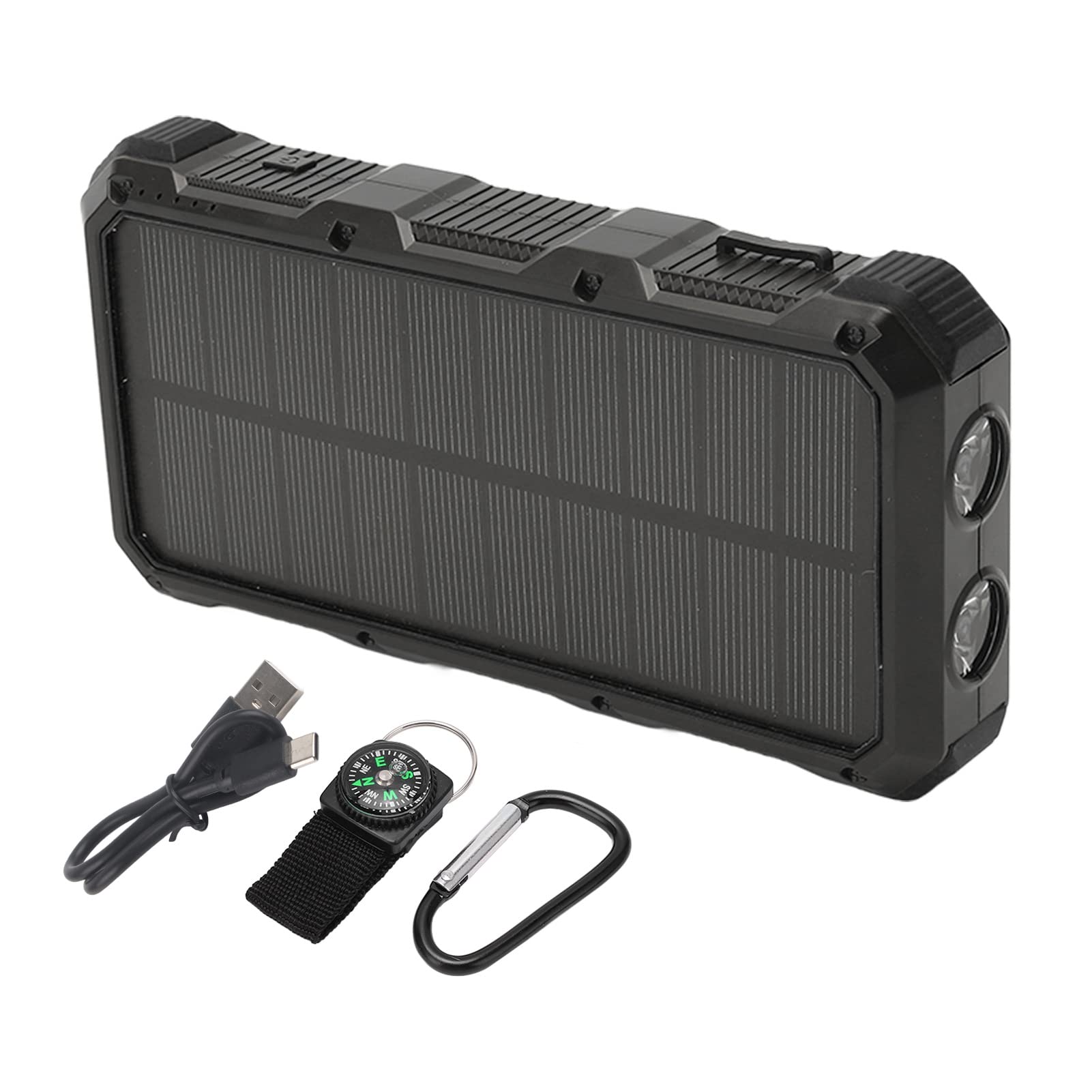 Powerbank Solare 36800 MAh Con Ricarica Wireless E 4 Uscite USB - Impermeabile, Con Torcia LED, QC3.0, Nero