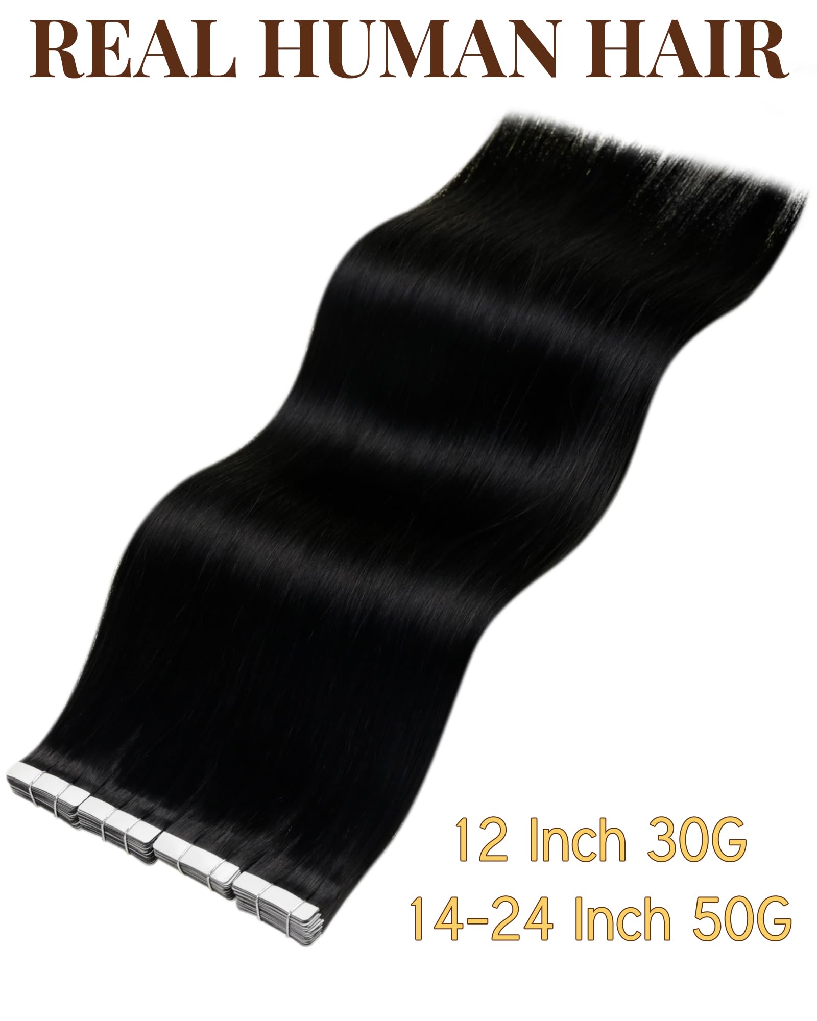 Hetto Extensiones Pelo Natural Adhesivas Negro Extensiones de Cabello Humano Adhesivas Natural Liso Remy Invisibles Negro 30 cm 20pcs 40g
