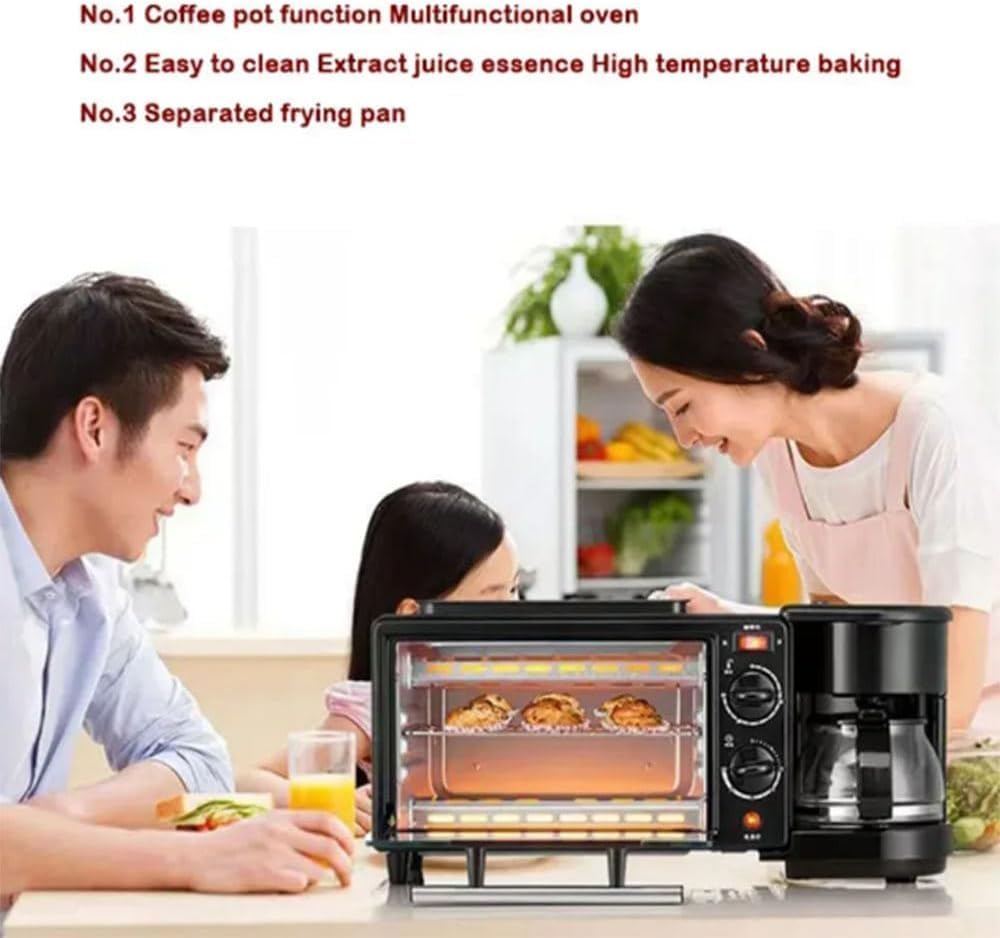 3-in-1 Breakfast Maker Station,Portable Oven Breakfast Maker with Coffee Machine,Non-Stick Pan,Versatile Breakfast Maker, Toaster Oven with 30-Min Timer,for Apartments Kitchenettes
