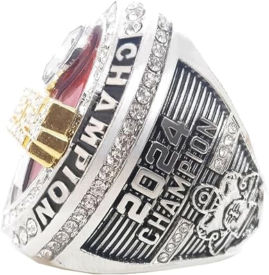 Fantasy Football Ring 2024 With Box | Heavy FFL Championship Ring | Gold Silver Tone Plated Award Trophy for Fantasy Football League Winner