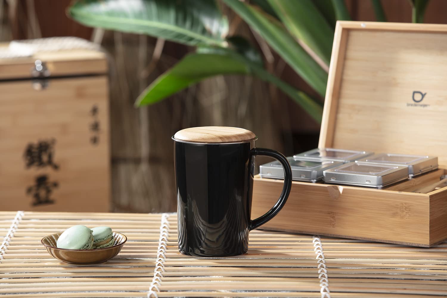 Bredemeijer Schwarze Teetasse mit 400 ml Filter und Bambusdeckel