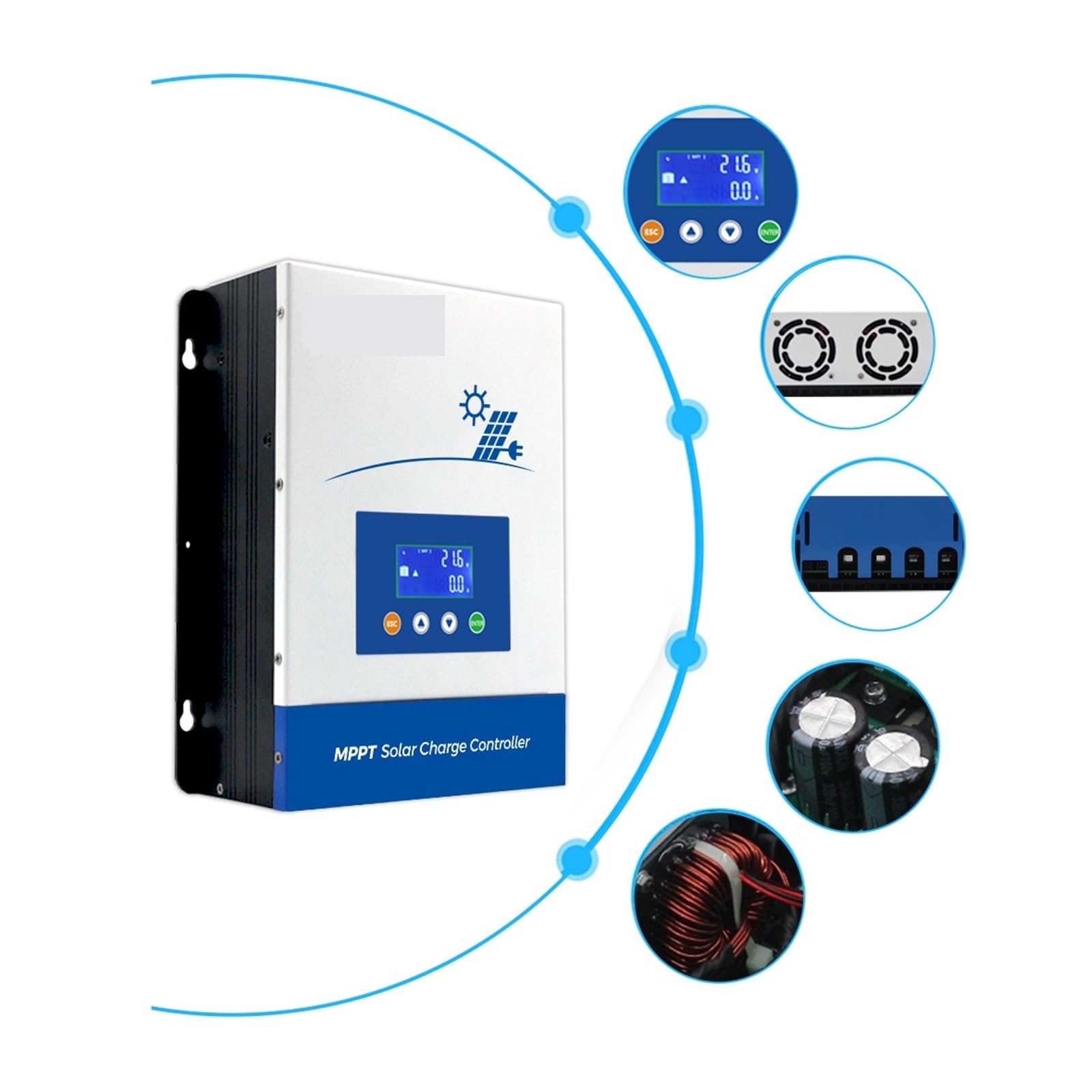 Kontroler Słoneczny MPPT 100A 36V Ładowarka Słoneczna Bateria 12V/24V/48V Ustawienie Ładowarki Maks. 150VDC Podświetlenie LCD Regulator łAtwy W ObsłUdze(MPPT-10048)