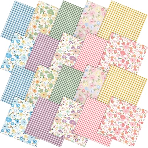 Hahafelt 10 Pcs Floral Gingham Quilting Fabric Bundles 20 x
