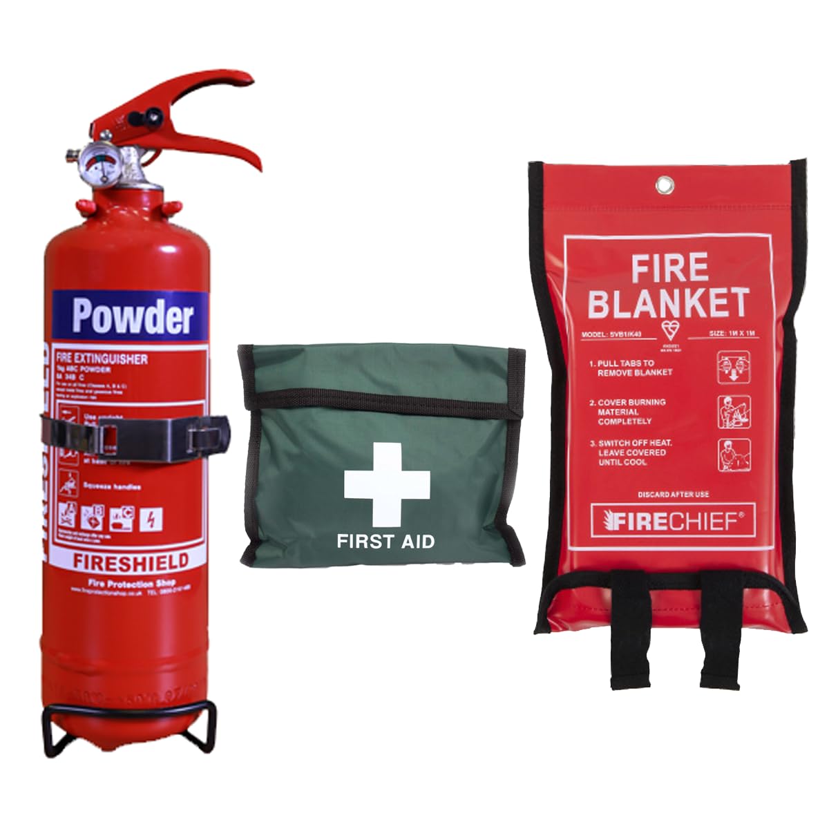 Work From Home Fire Safety Bundle (FireShield 1kg Powder, 1x1m Soft Case Blanket & 1 Person FAK Vinyl) - FireShield