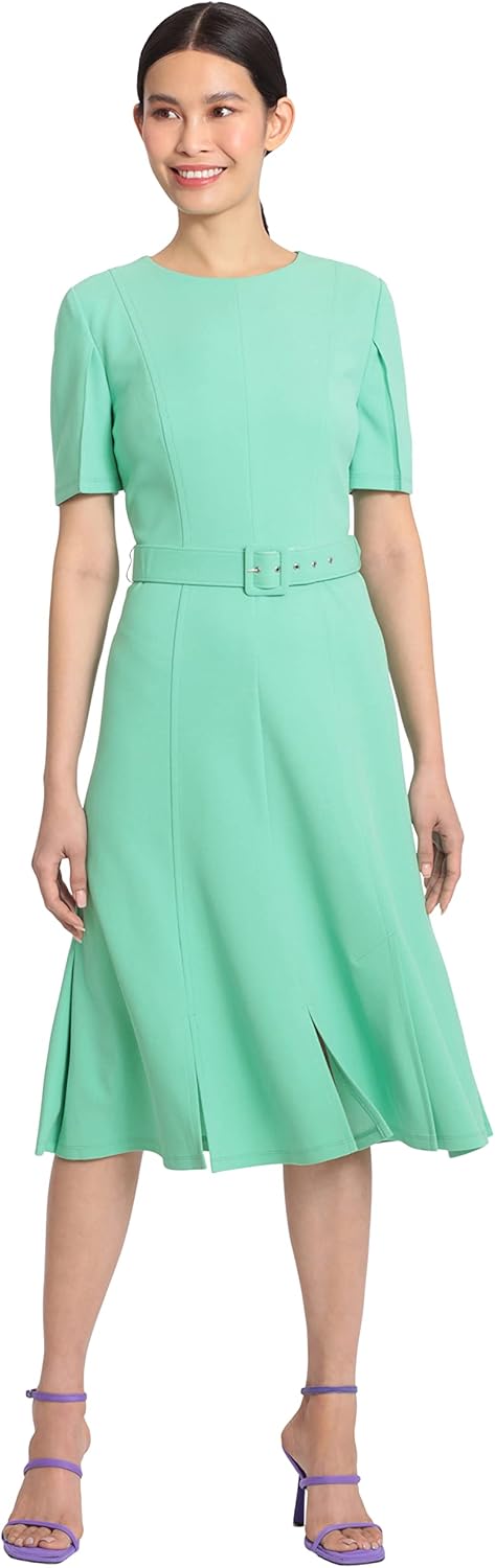 Maggy London Women's Short Sleeve Fit and Flare Scuba Crepe Dress