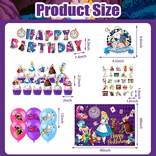 Alice In Wonderland Party Decorations Birthday Party Supplies Includes Happy Birthday Banner, Cake Topper,Cupcake Topper,Backdrop,Sticker, Latex Balloons For Boys Girls Birthday Party Gift. #TOP2