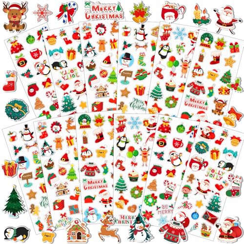 ο»ΏUPINS 12 Sheets Christmas Holiday Stickers 3D Puffy Foam Decals