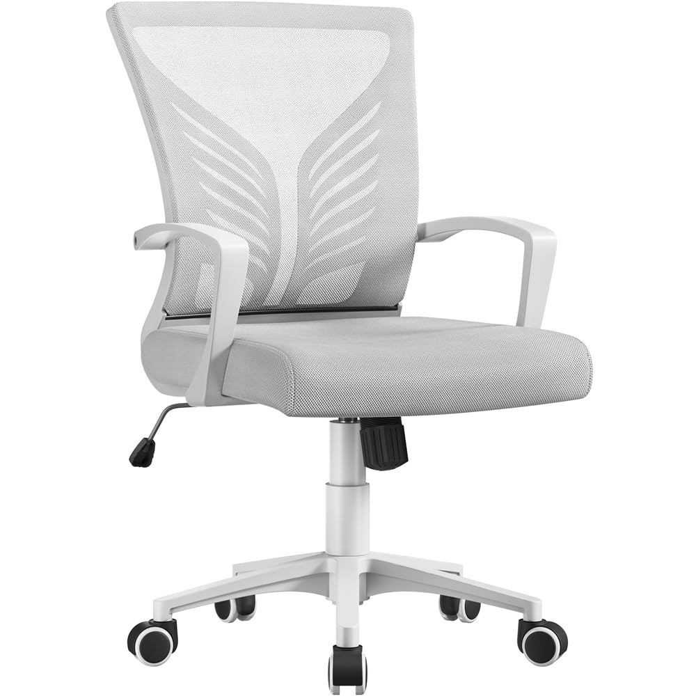 Yaheetech Silla de Oficina con Función de Inclinación, Silla Malla con Soporte Lumbar y Diseño Mariposa para Estudio, Carga Máxima 136kg, Gris Claro