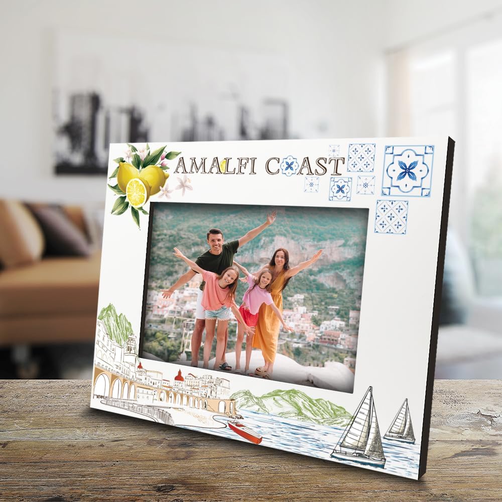 BELLA BUSTA- Amalfi Coast Italy Theme Picture Frame-Adventure, Travel, Wedding, Anniversary Honeymoon, Vacation in Amalfi Coast- UV Print City Symbols Design Set (5x7 HORIZONTAL)