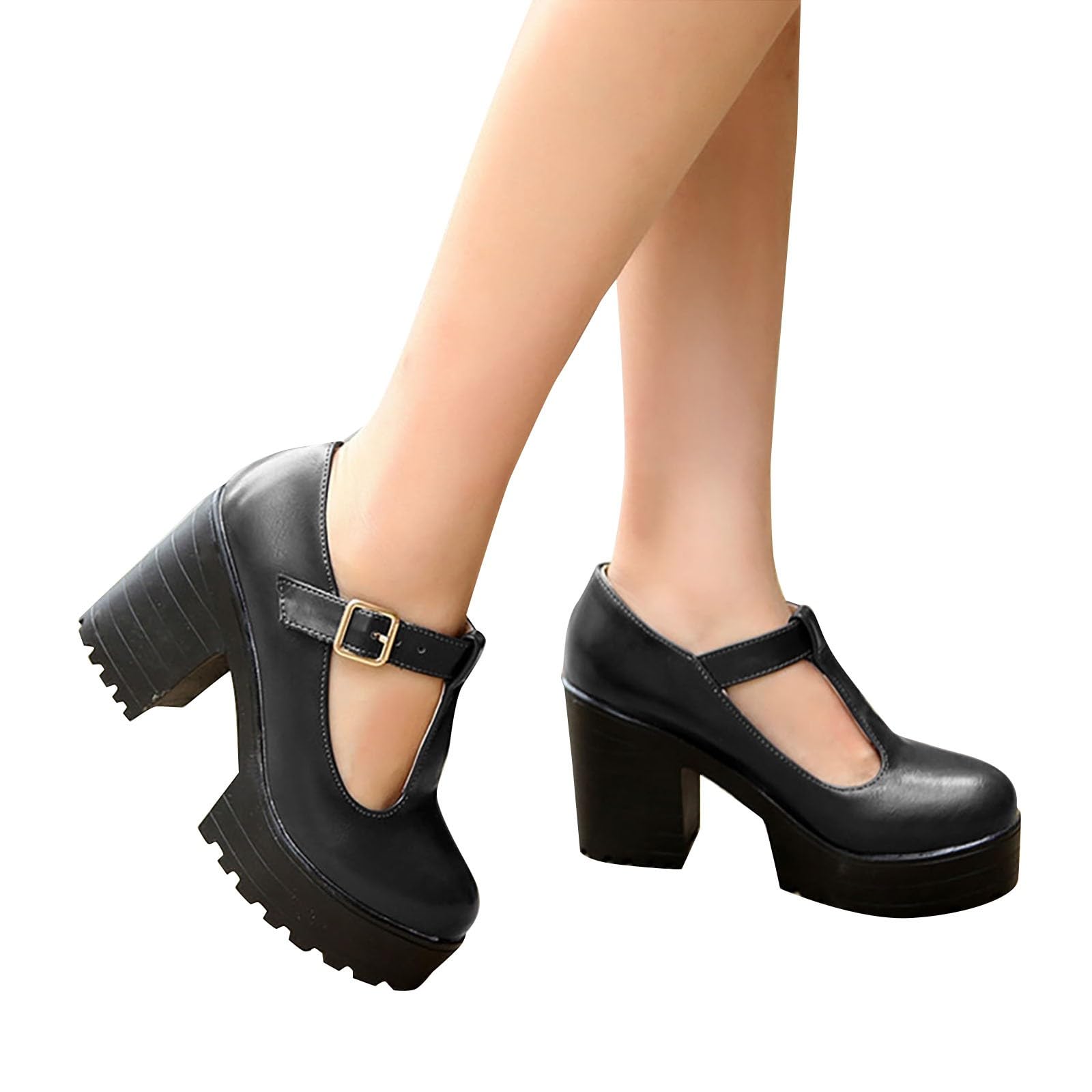 Scarpe da donna eleganti con plateau, in pelle, stile Mary Jane, comode