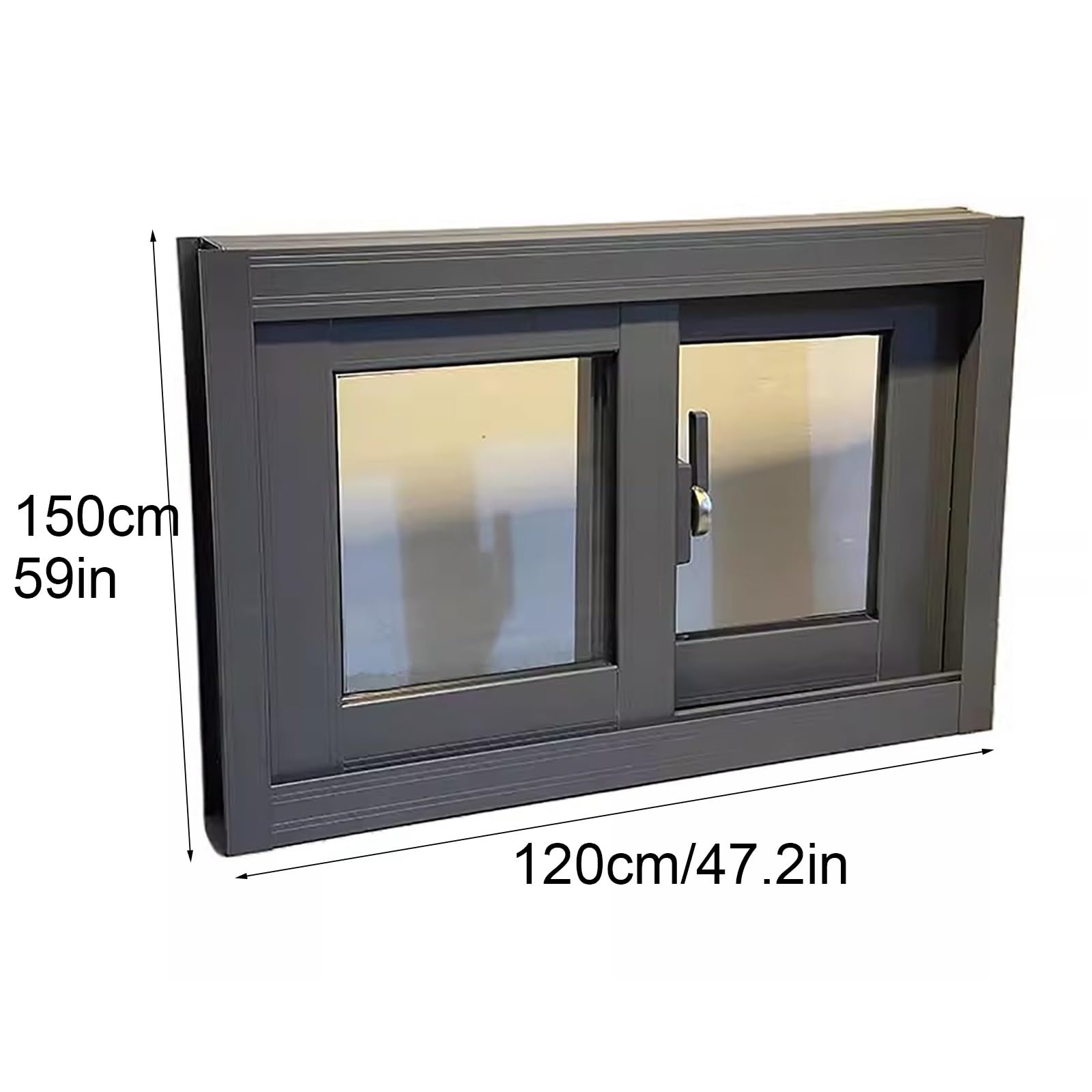 Kellerfenster, Horizontale Aluminium-Schiebefenster mit Sicherheitsglas und Insektenschutzgitter, für Schuppen, Badezimmer, Keller und Hühnerställe(150x120cm)