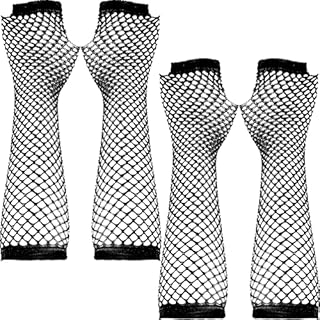 Long Fishnet Gloves,2 Pairs Fingerless Fishnet Gloves Arm Warmers Mesh Gloves, Fancy Dress Punk Accessory for Women Girls Kids 80s Costume Evening Party Supplies Tutu Rave Hen Night - Black, One Size