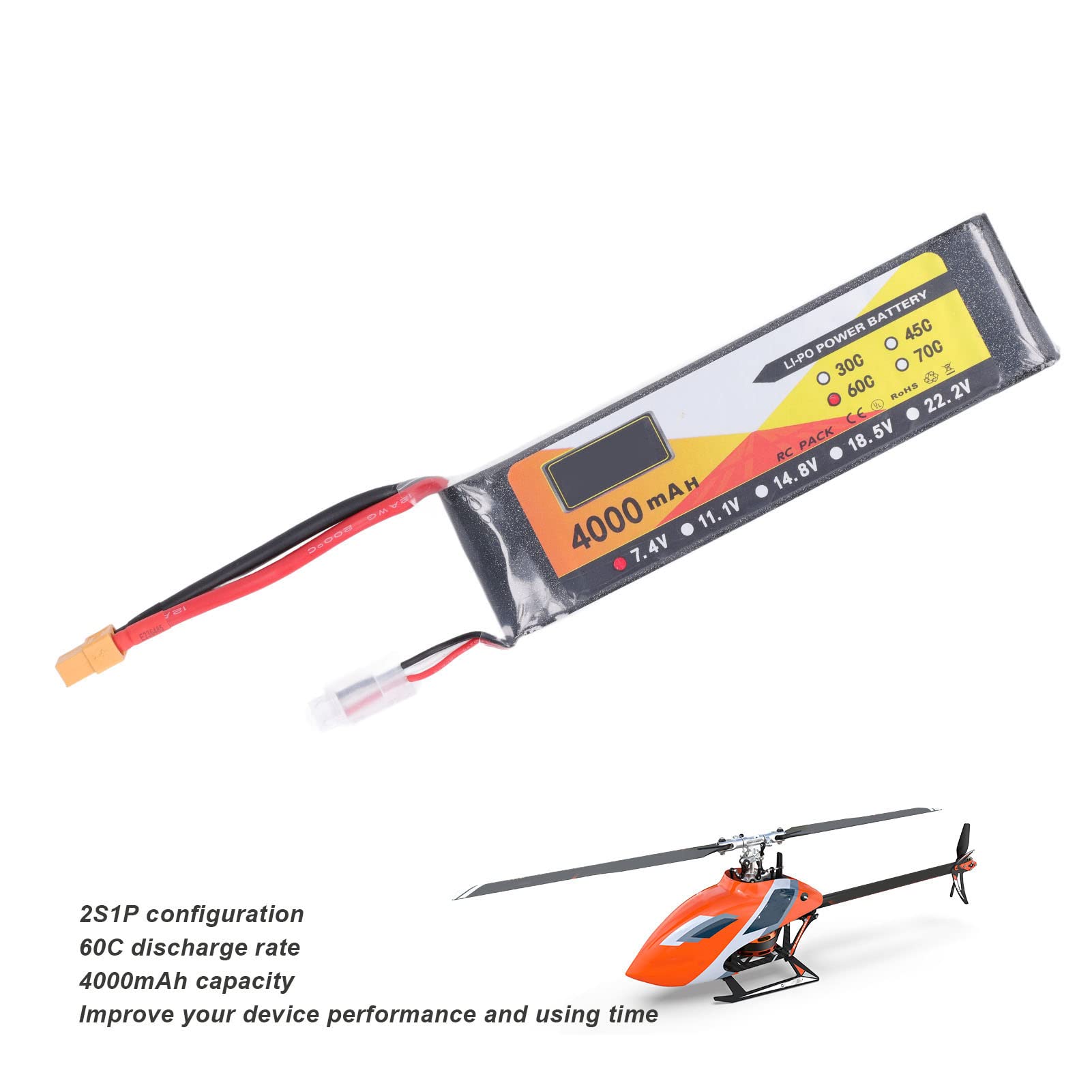 Batteria RC Lipo 7.4V 4000mAh 60C Velocità di Scarica per Veicoli Telecomandati Connettore XT60