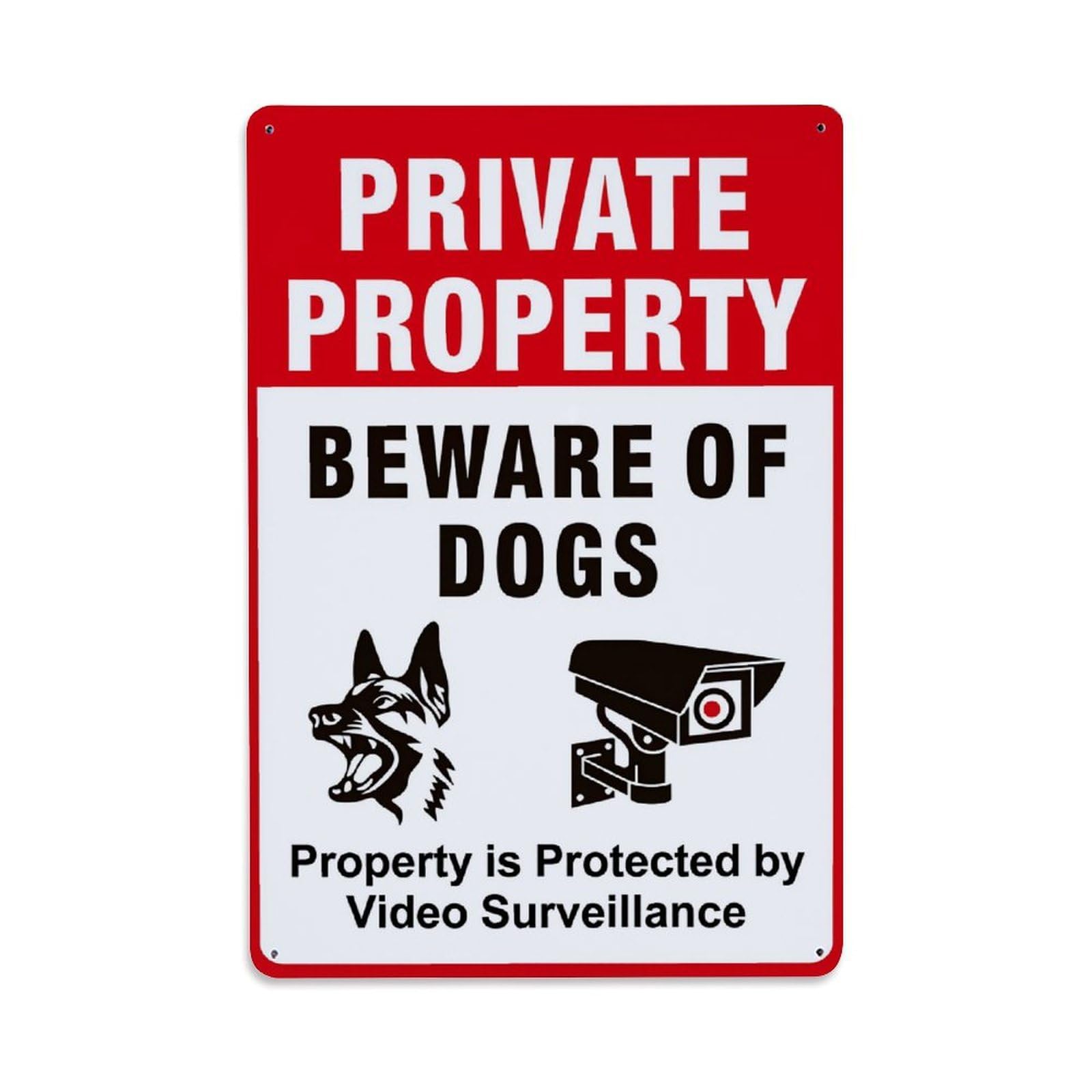 Private Property Beware Of Dogs Surveillance Tin Sign Vintage Metal Poster Retro Bar, Home, Man Cave, Kitchen, Laundry Room Wall Art Decor Gift 8x12 Inch
