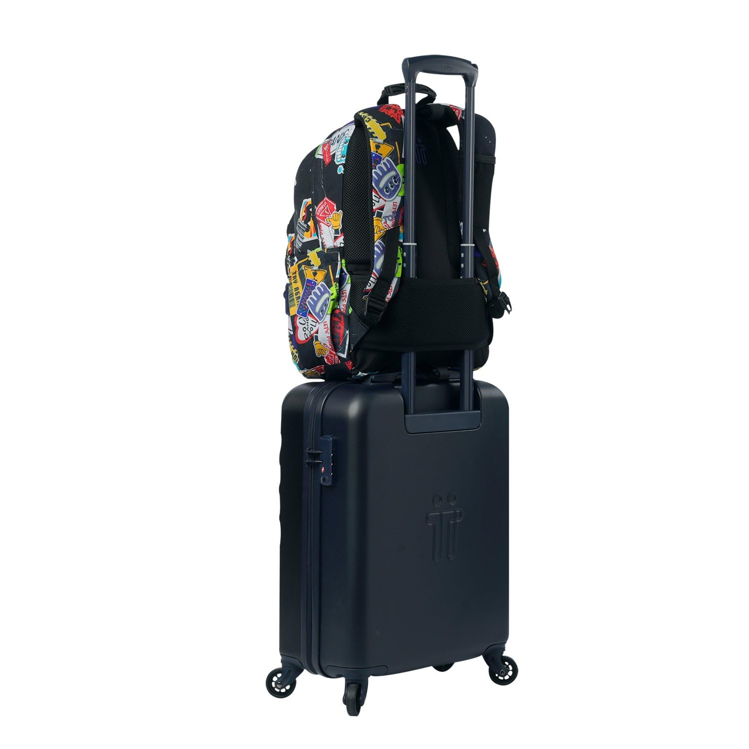 TOTTO - Mochila Escolar Adaptable a Carro, Modelo Acuareles, Capacidad 20 L, Bolsillo para Pc 14", 2 Bolsillo Botella, Espaldar Ergonómico con Flujo de Aire, Cómodas Correas en S, Estampado Sticky
