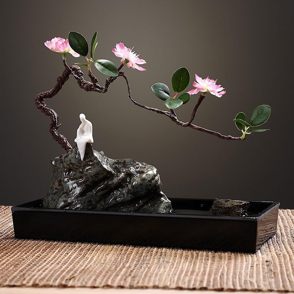 Fuente Decorativa de jardín, Fuente de Agua con Cascada, de cerámica, con Quemador de Incienso, Feng Shui Zen, decoración para salón, Dormitorio, Oficina