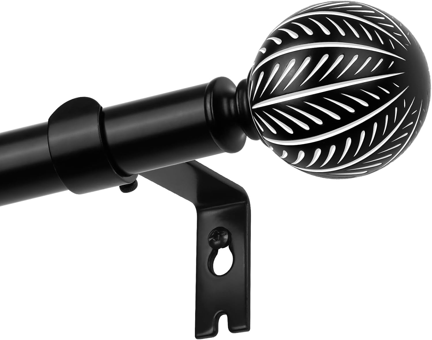 KAMANINA Wood Curtain Rods for Windows 72 to 144 Inch(6-12ft), 1 Inch Adjustable Drapery Rod, Decorative Heavy Duty Curtain Rods with Leaf Pattern Finials, Black