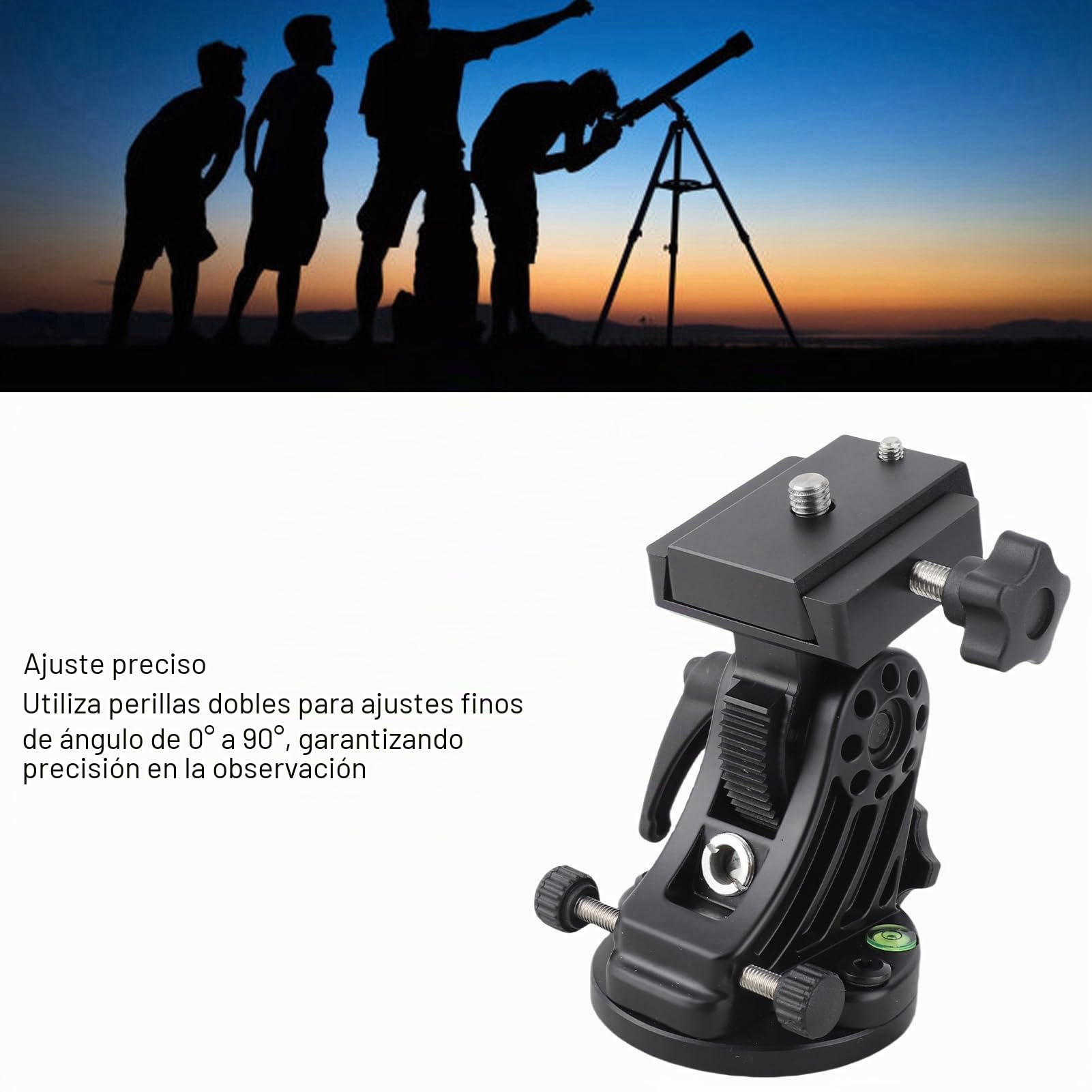 DSLR Night Sky Tracker Montura Ecuatorial, 0° (Horizontal) a 70° de Ajuste Accesorio de Cuña Ecuatorial con Rosca de 3/8 Pulgadas para Astrofotografía, Aleación de Aluminio,